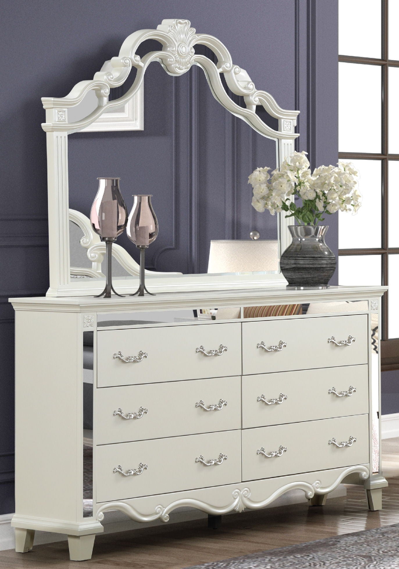 Milan Mirror Framed Dresser made with Wood in White