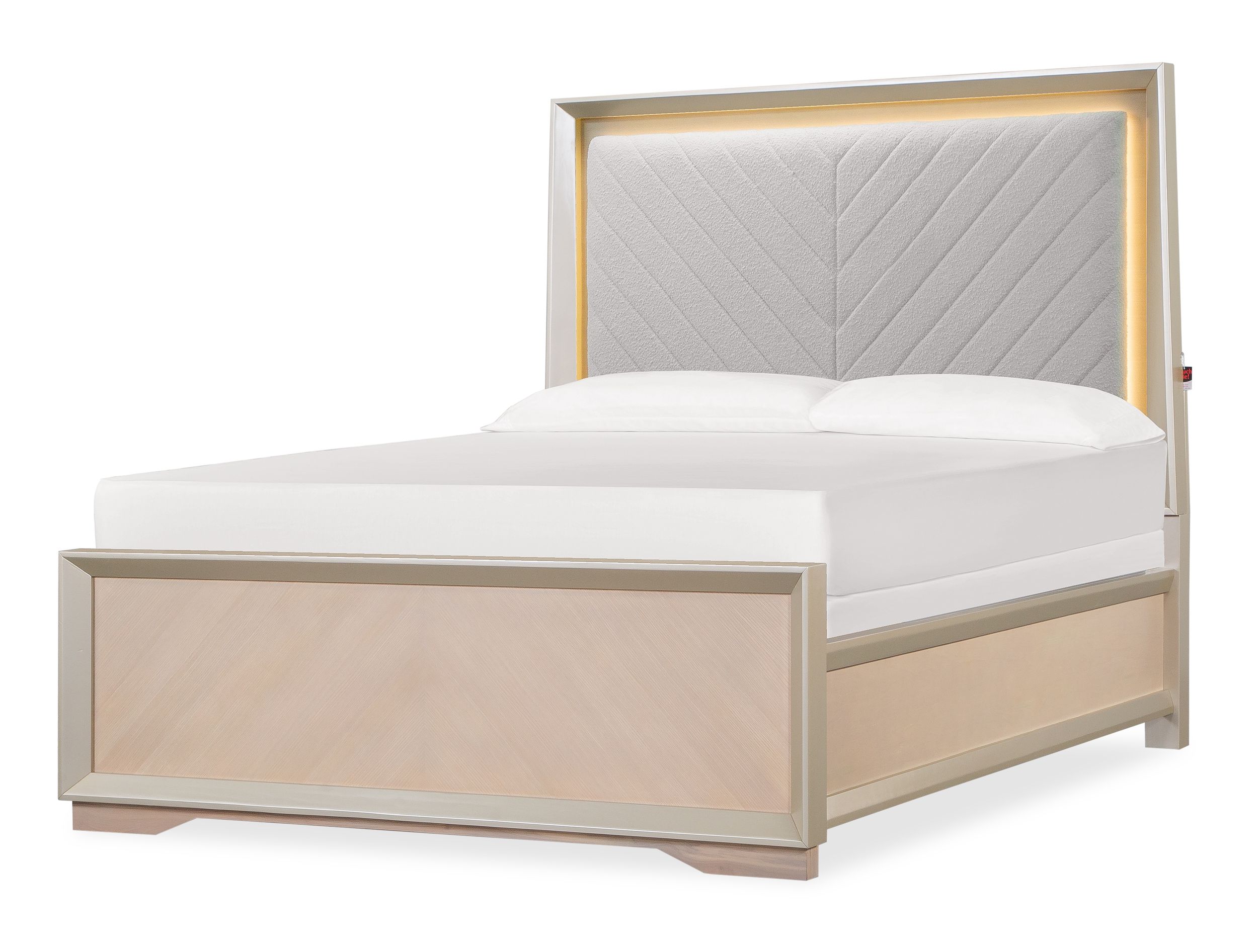 Milan Bedroom Set LED Upholstered Bedroom Furniture with Silver Accents