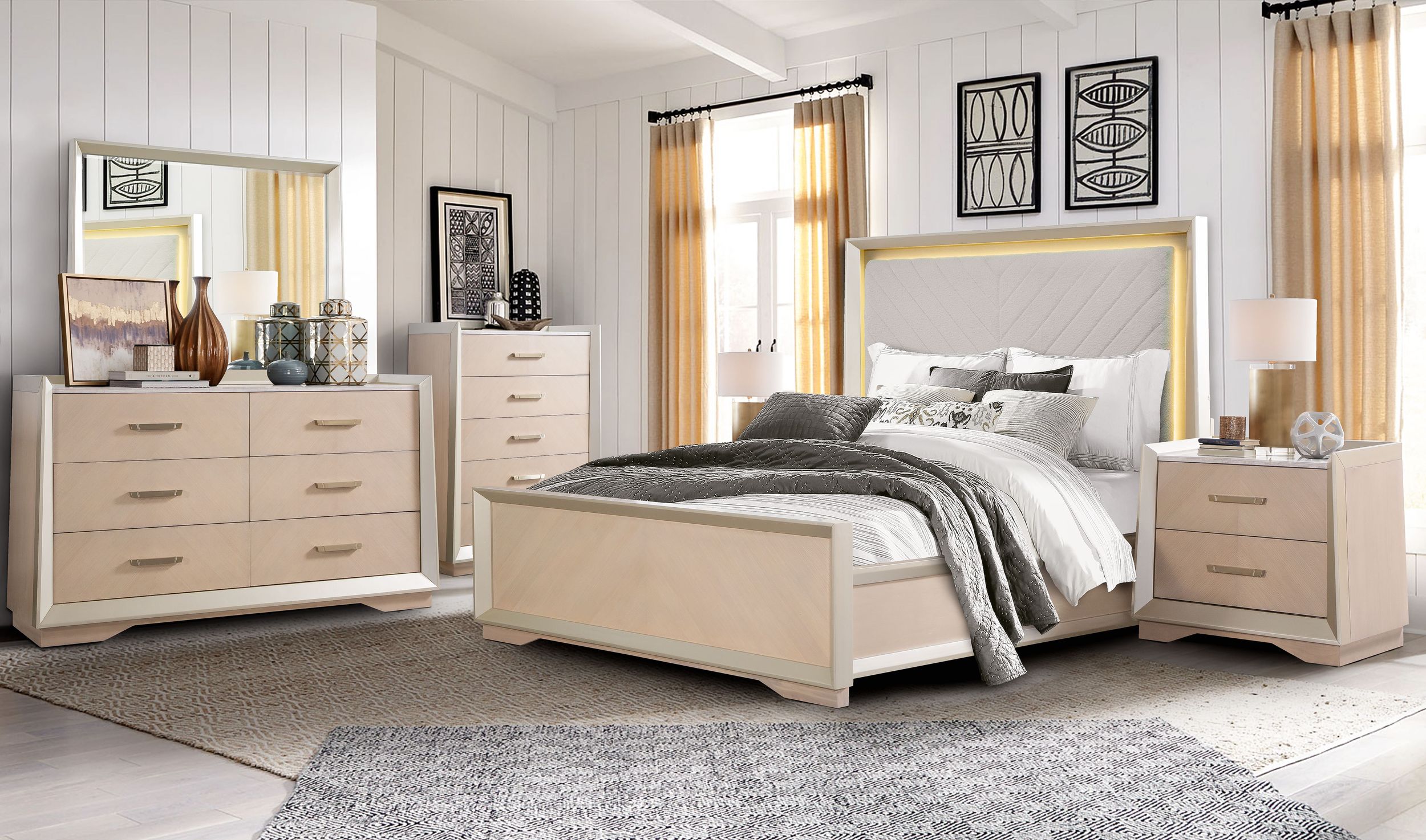 Milan 6-Drawer Double Dresser Two-Tone Wide Bedroom Dresser with Silver Hardware