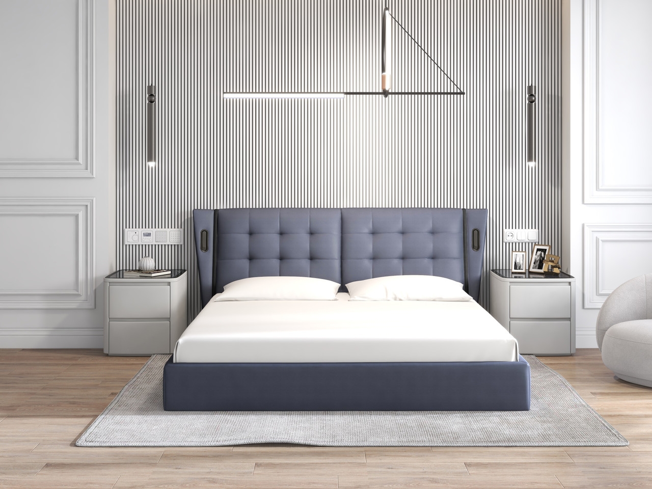 Milan Full Leather Upholstered King Size Bed with LED Lights