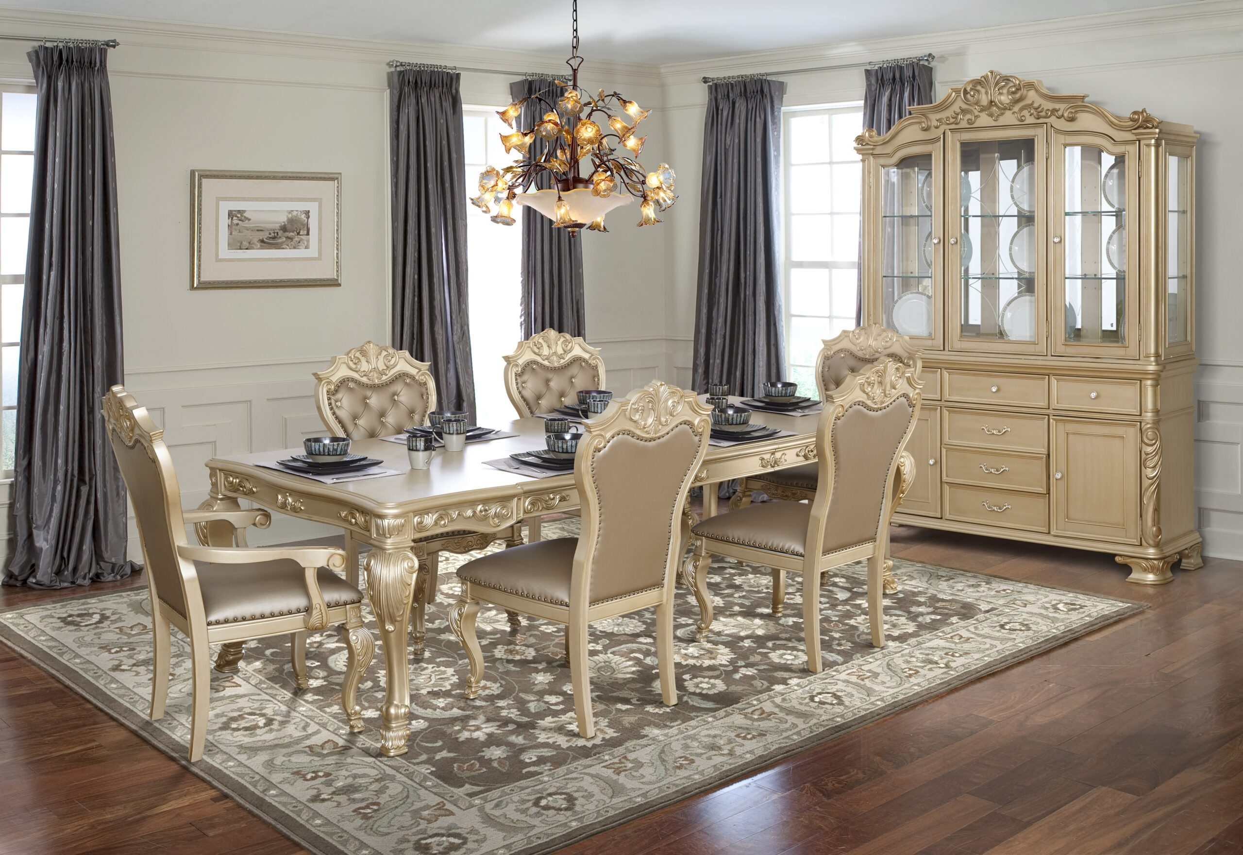 Miranda Dining Set with Extendable Table & Faux Leather Chairs