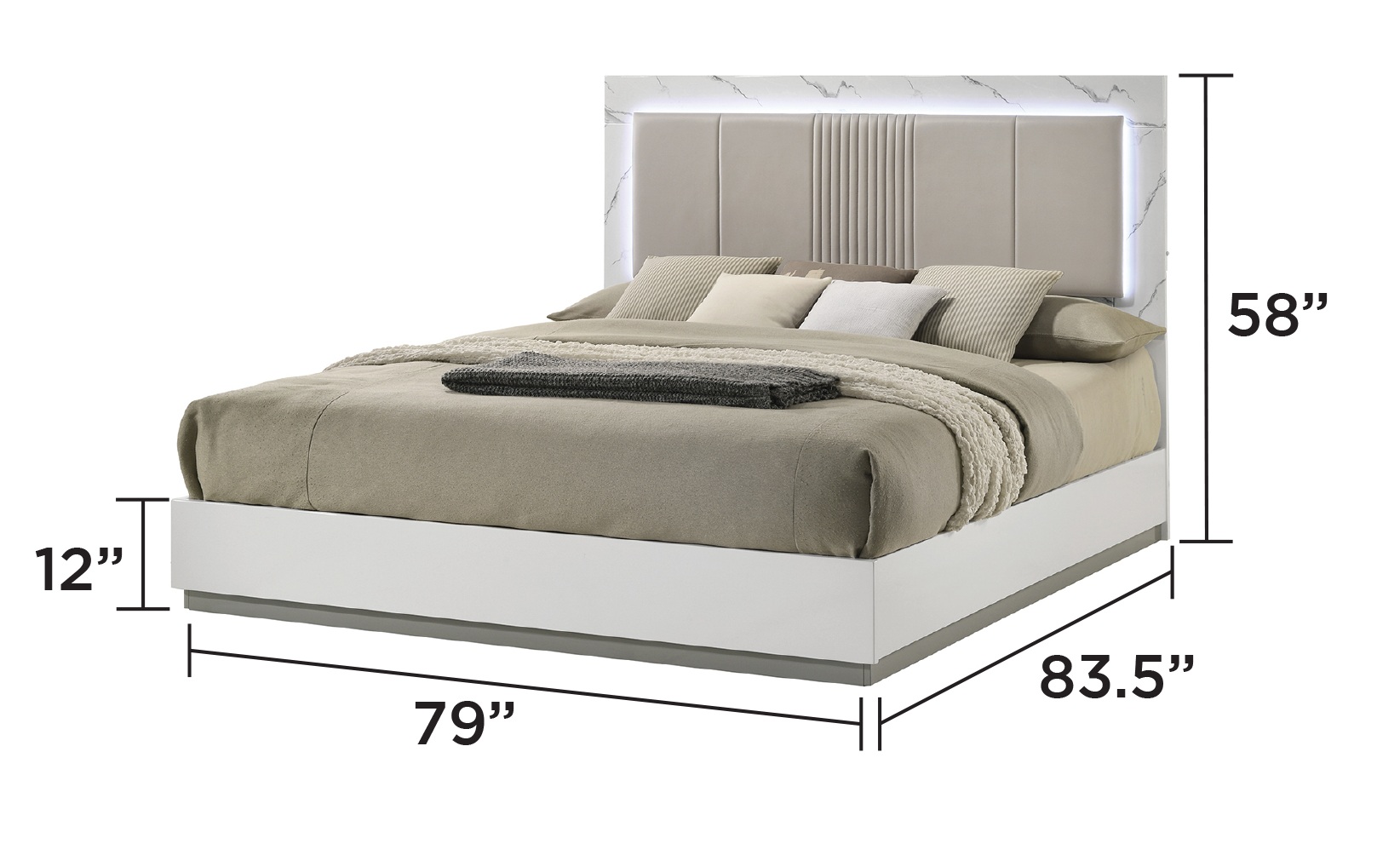 Mist Wood Platform Bed w/LED Light, King Size