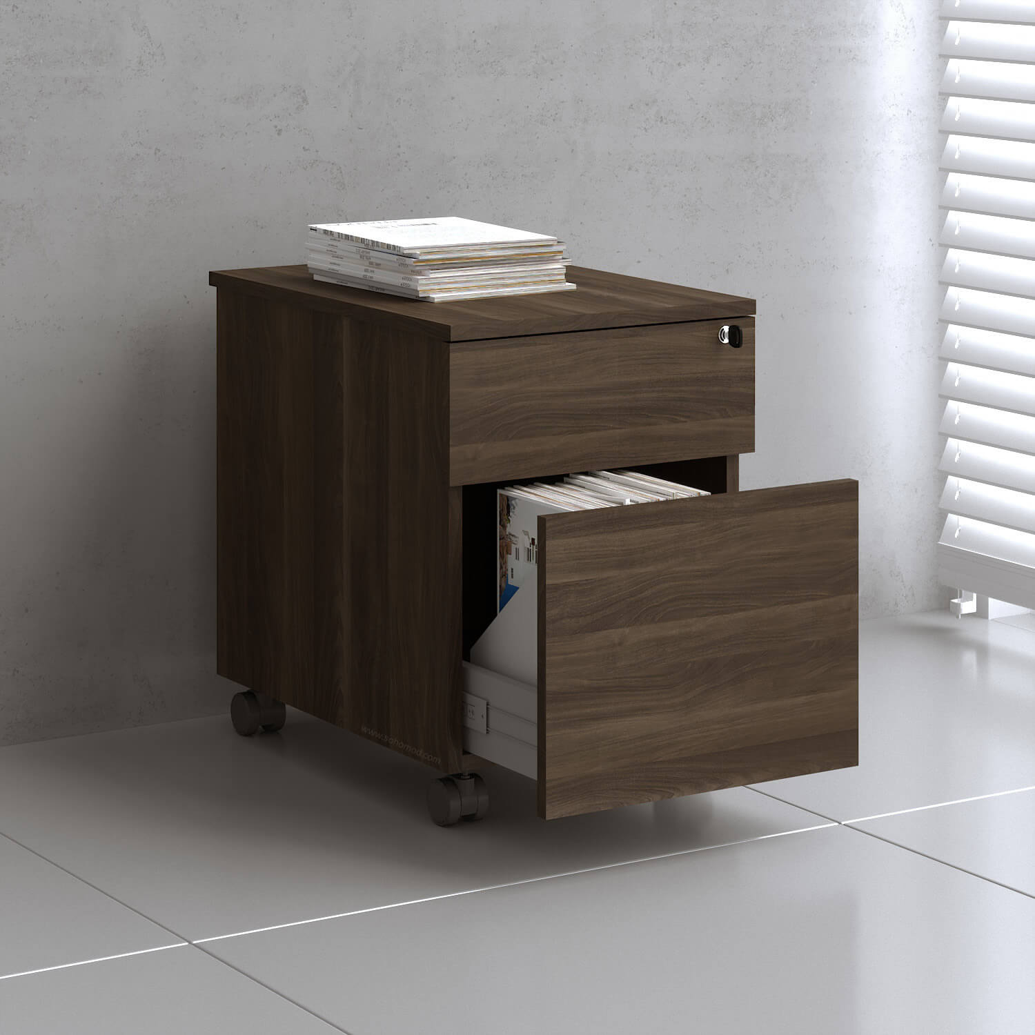 Mito Office Melamine Lockable Mobile Pedestal w/1 Drawer, 1 File Drawer & Pencil Tray