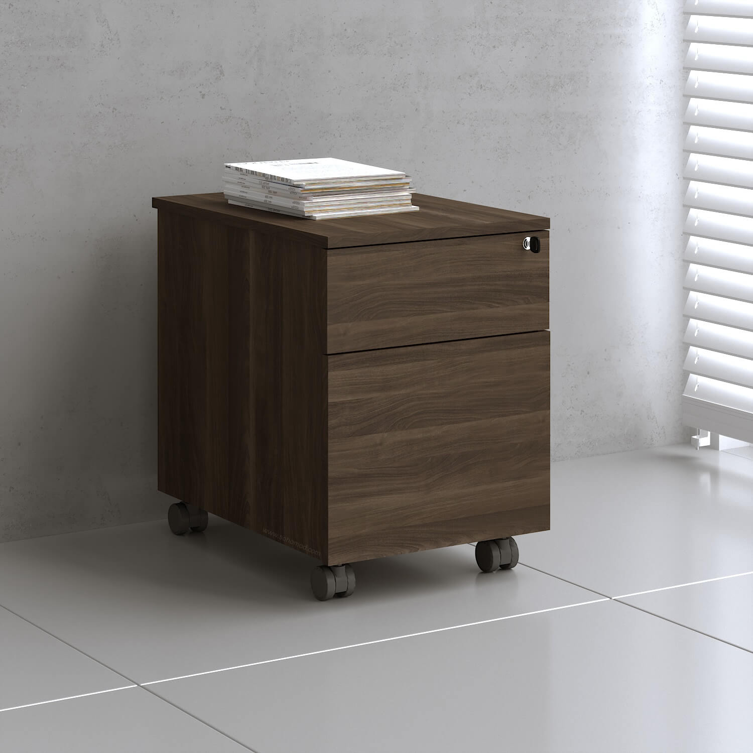 Mito Office Melamine Lockable Mobile Pedestal w/1 Drawer, 1 File Drawer & Pencil Tray