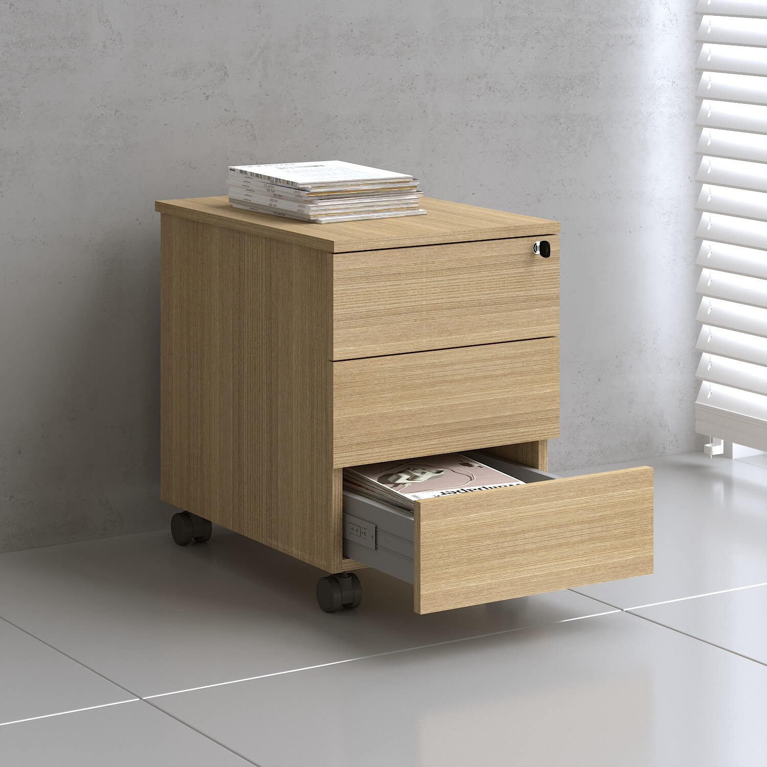 Mito Office Lockable Mobile Pedestal w/Drawers & Pencil Tray