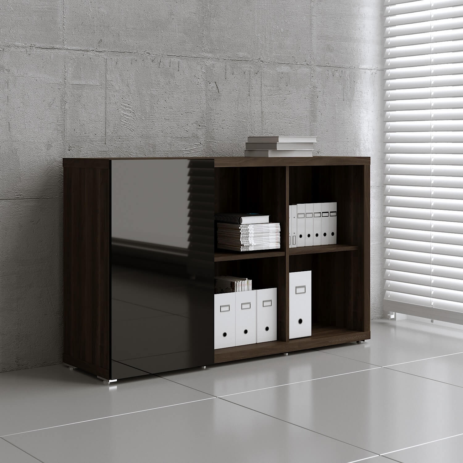 Mito Office Managerial Cabinet w/6 Shelves & Sliding Gloss Finish Door