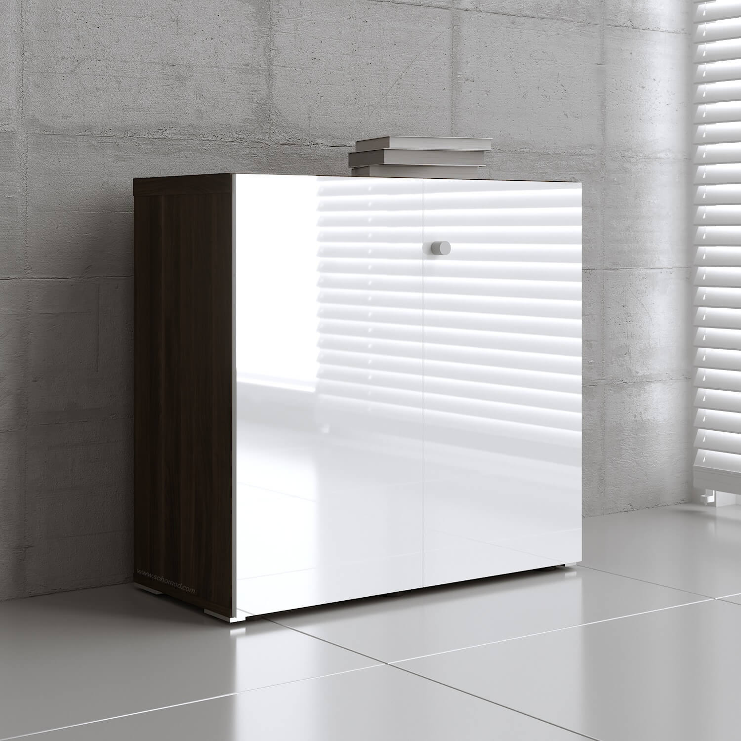 Mito H34.6-inch Office Cabinet w/2 Gloss Finish Doors