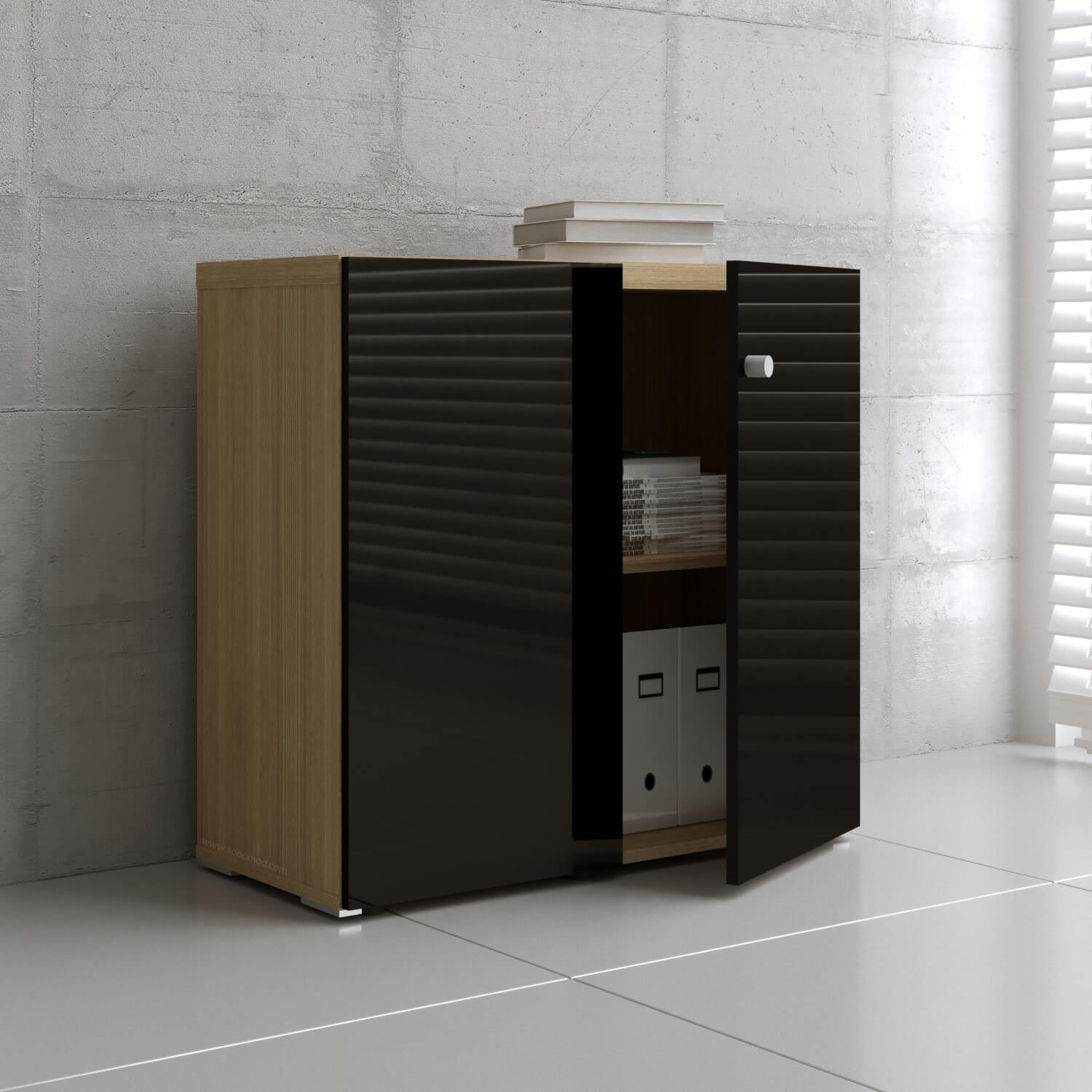 Mito H34.6-inch Office Cabinet w/2 Gloss Finish Doors