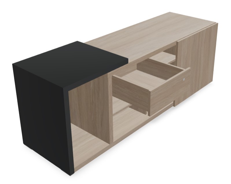 Mito Office Managerial Cabinet w/Lockable Drawer, Sliding Door & Matt Finish Extension