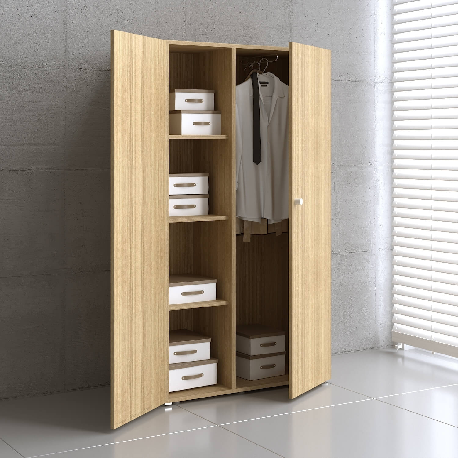 Mito Lockable Wardrobe w/File Storage, 2 Doors & Slide-Out Hanger