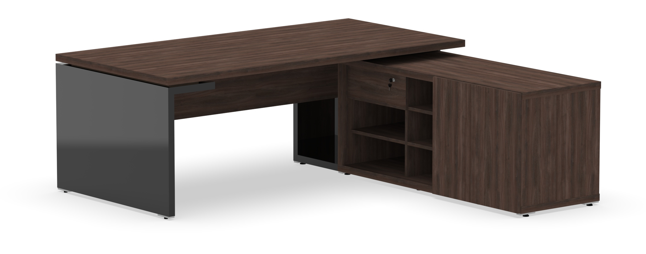 Mito Executive Desk w/Managerial Side Storage & Gloss Side Panel