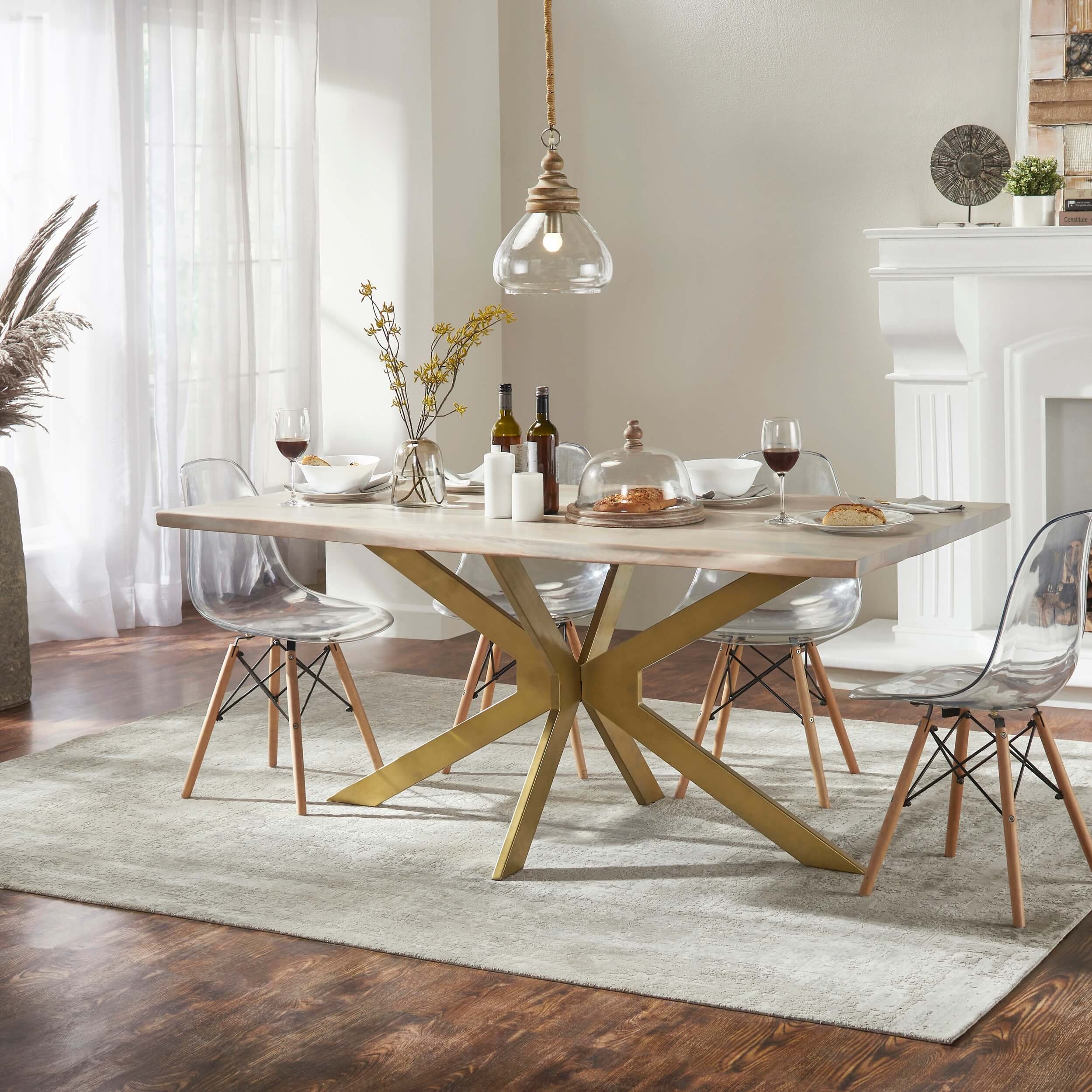 Milano 69" Live Edge Solid Wood Dining Table with Pedestal base
