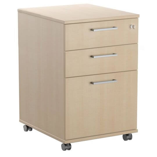 Optima Office Lockable Mobile Pedestal w/3 Foil Wrapped Drawers