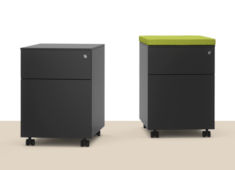 Mobile Pedestal w/1 Standard Drawer, 1 Filing Drawer, Metal Runners & Top Cushion