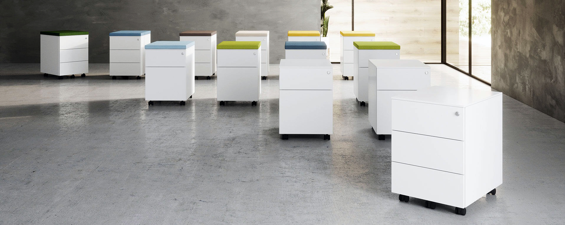 Mobile Pedestal w/1 Standard Drawer, 1 Filing Drawer, Metal Runners & Top Cushion