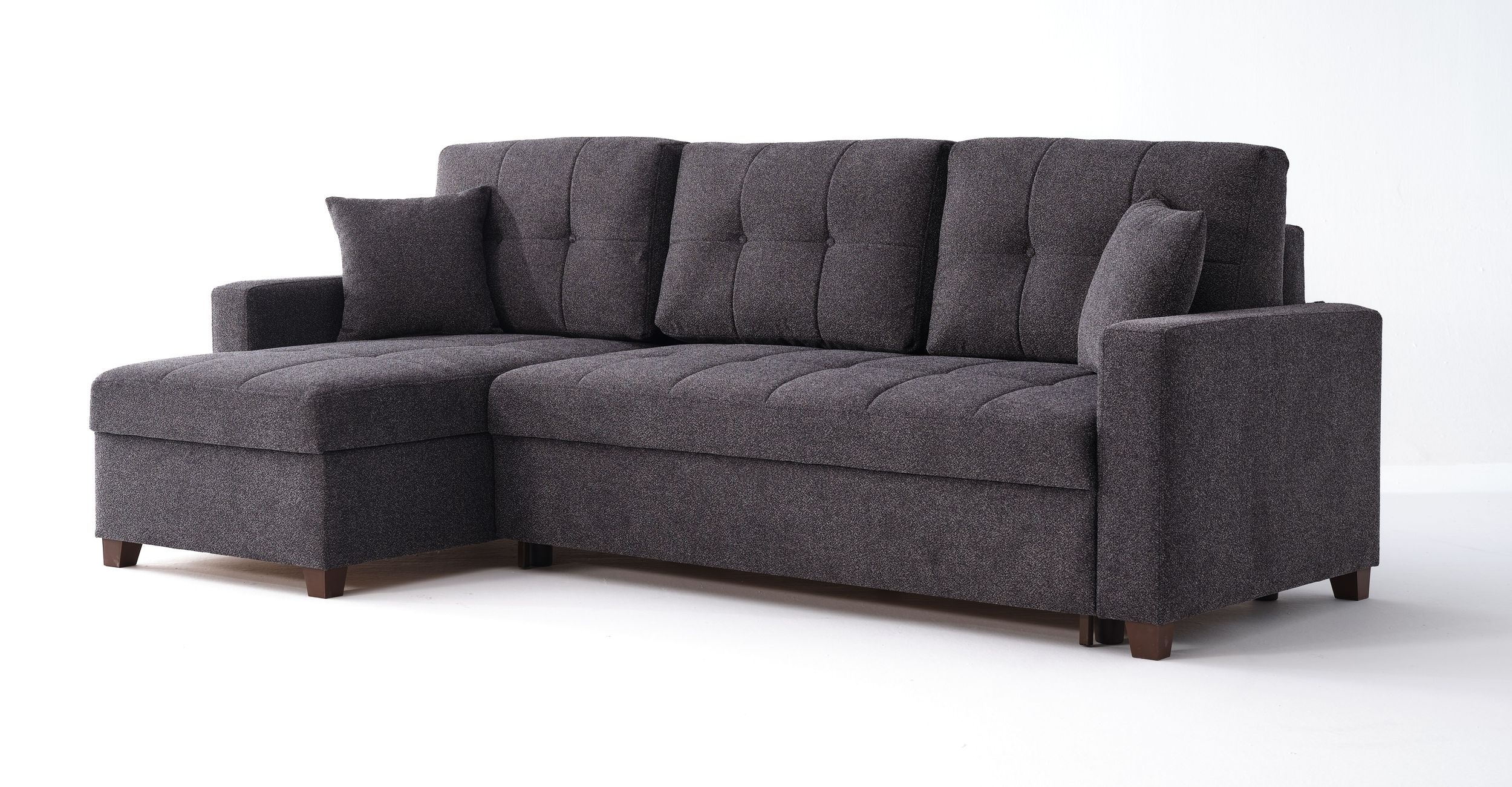 Bellona Mocca Fabric Reversible Black Sofa With Chaise