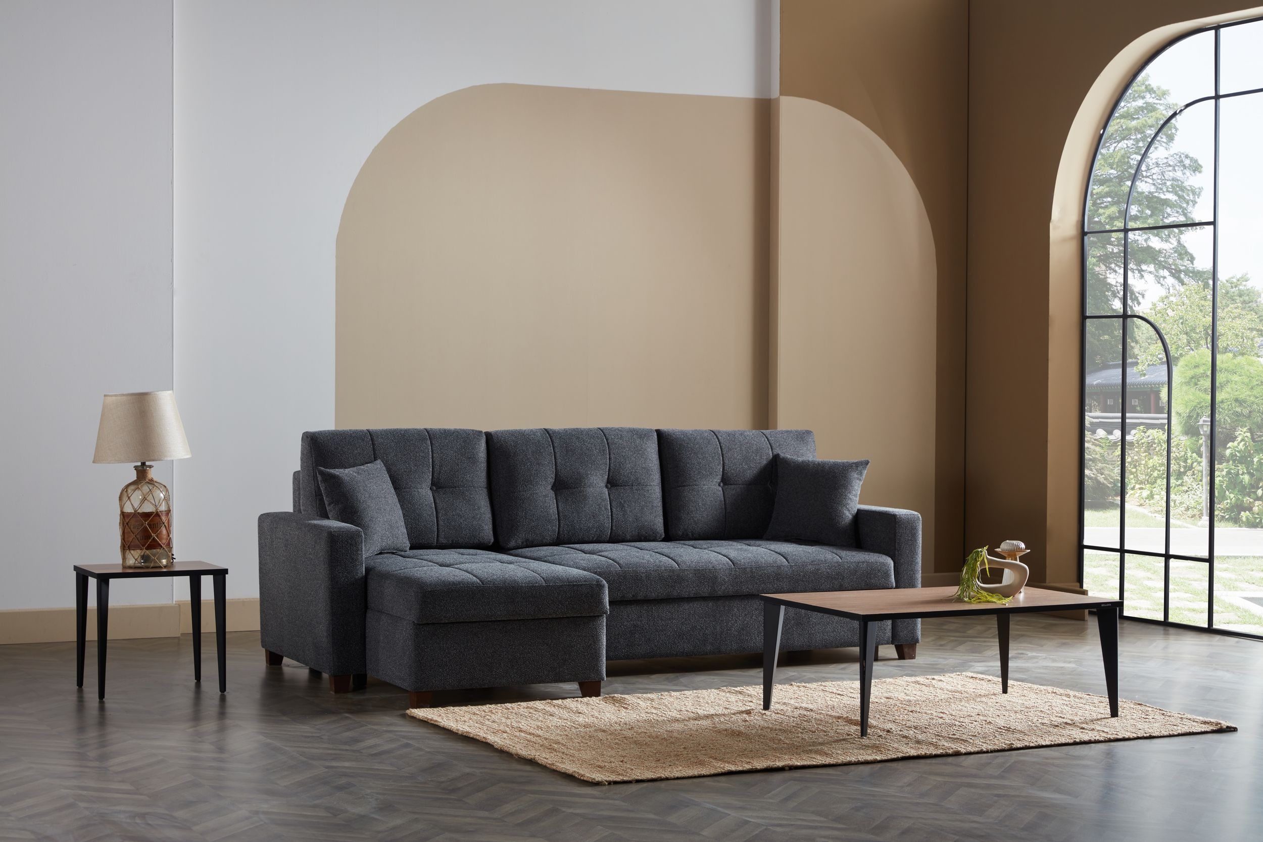 Mocca Fabric Reversible Sofa