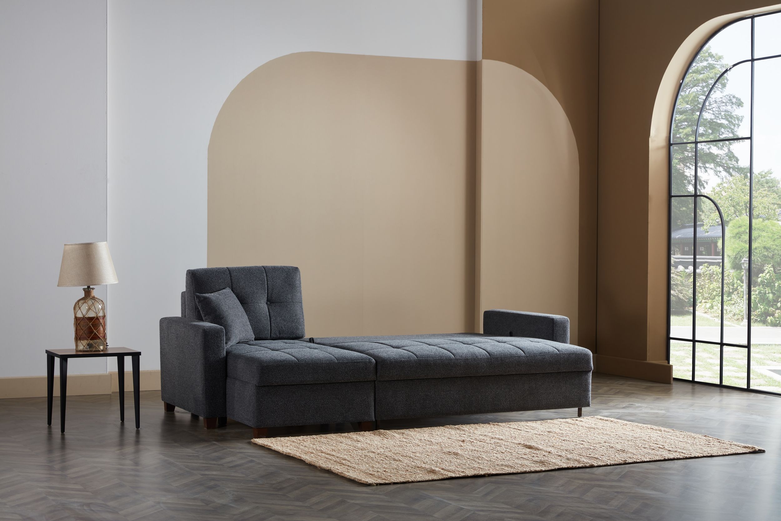 Mocca Fabric Reversible Sofa Bed And Chaise