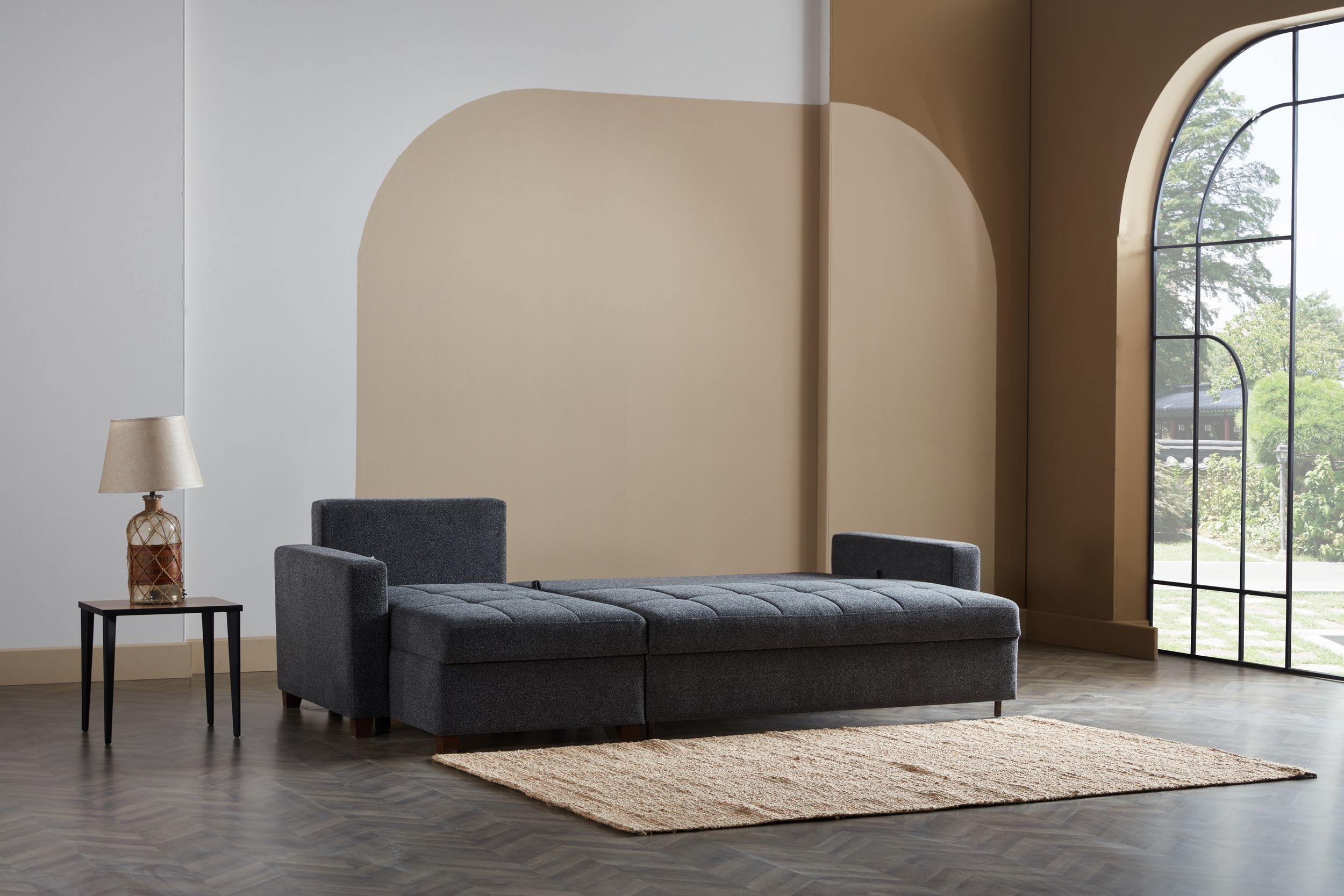 Bellona Mocca Fabric Reversible Sofa Bed And Chaise