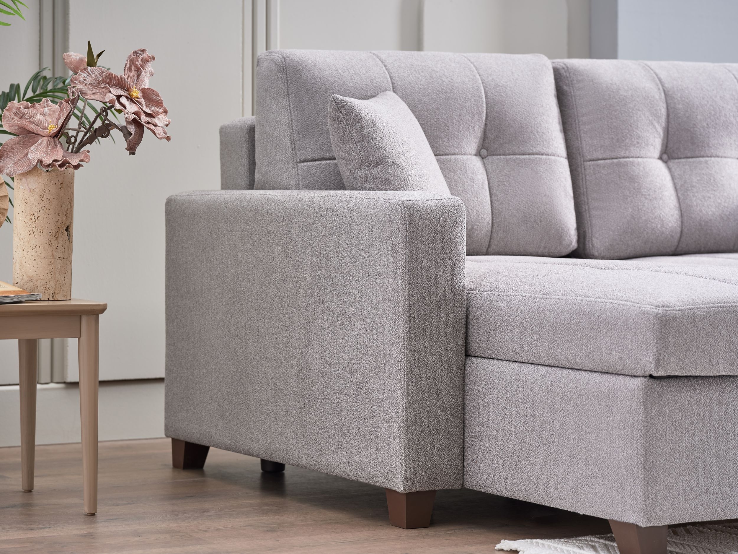 Bellona Mocca Fabric White Sofa Corner