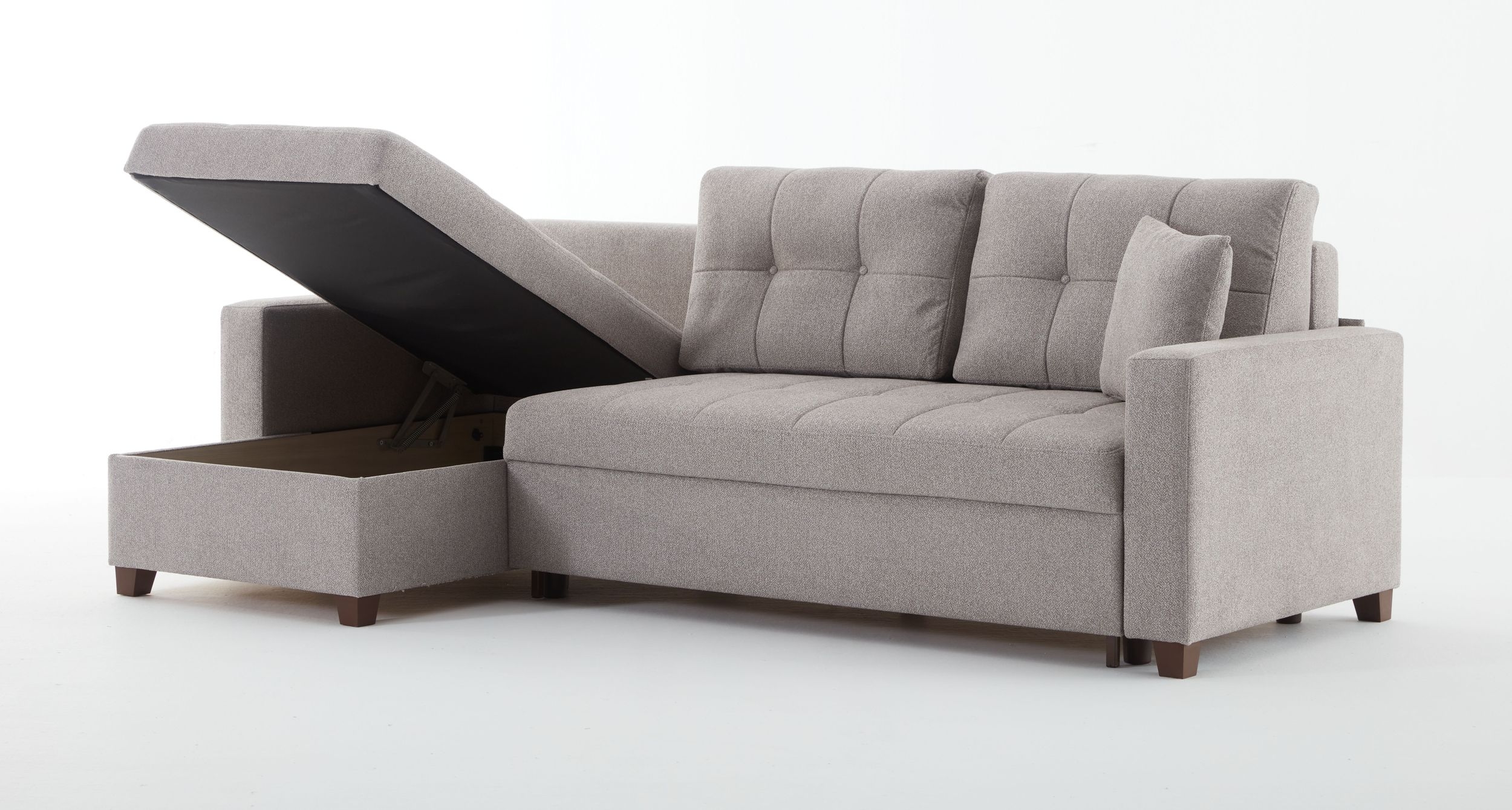 Bellona Mocca Fabric Gray Sofa With Chaise Storage