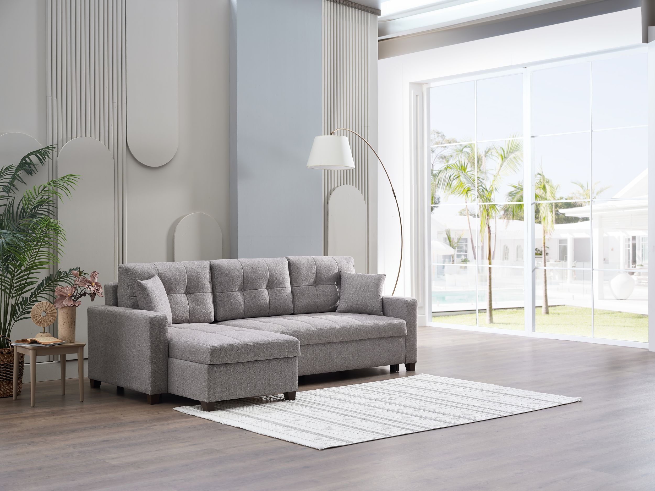 Bellona Mocca Fabric Reversible Sofa With Chaise