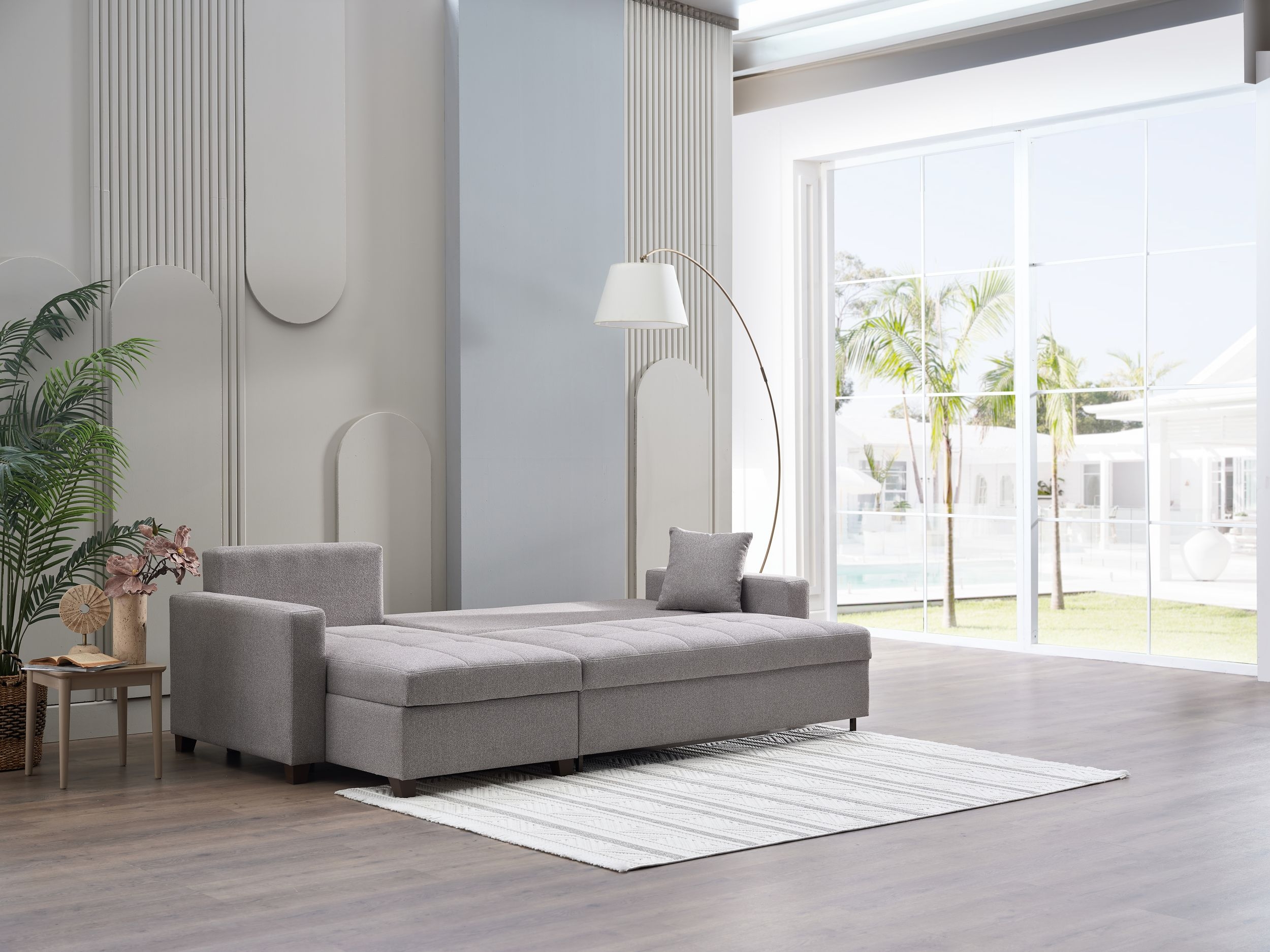 Mocca Dupont Gray Storage Sleeper Sofa Chaise