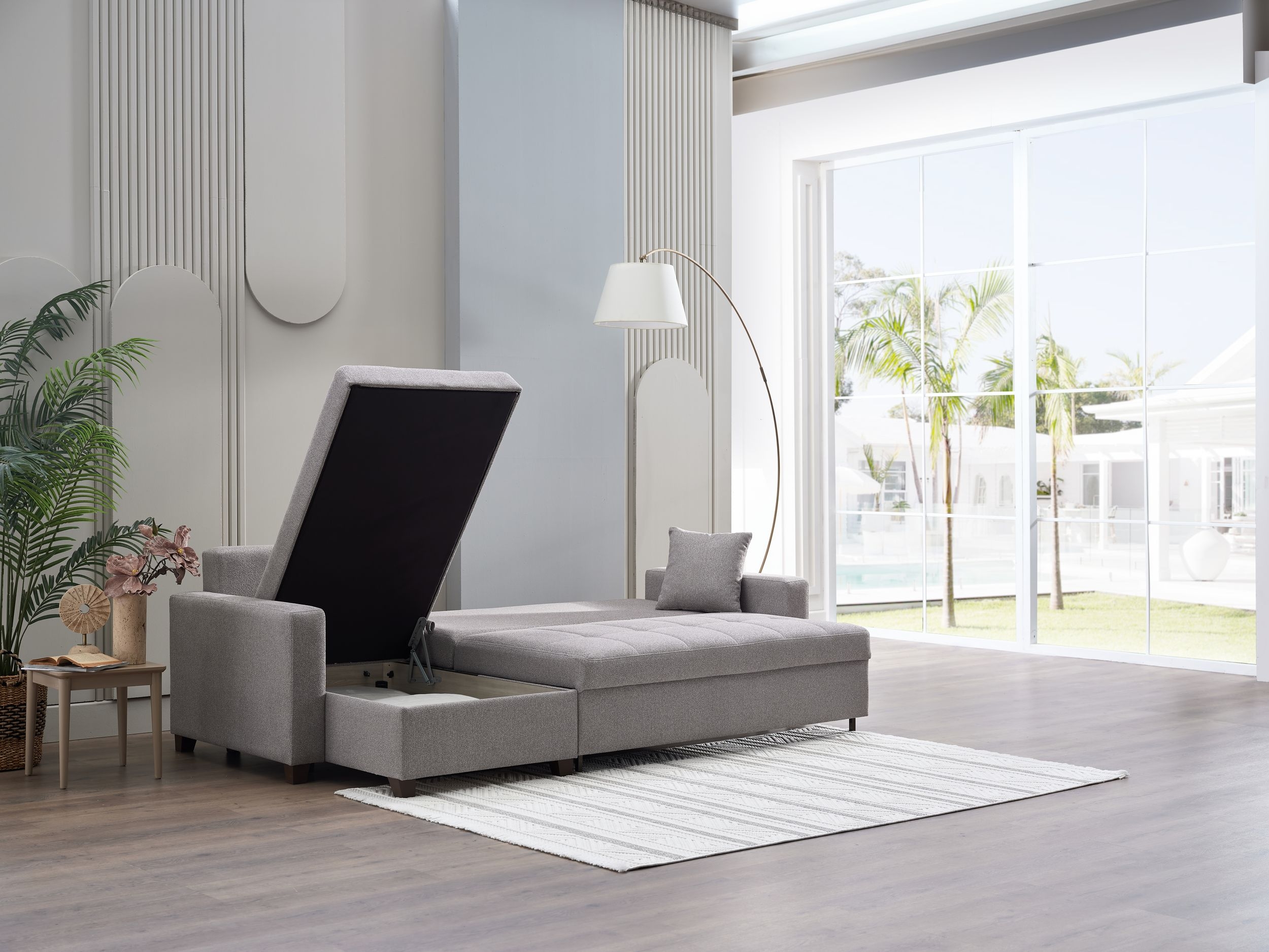 Mocca Fabric Reversible Queen Sleeper Storage Sectional
