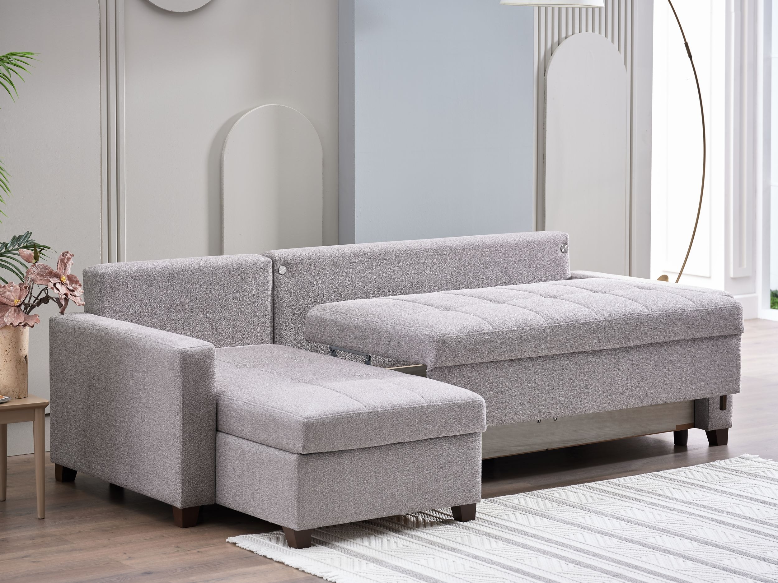 Mocca Fabric Reversible Sofa With Chaise