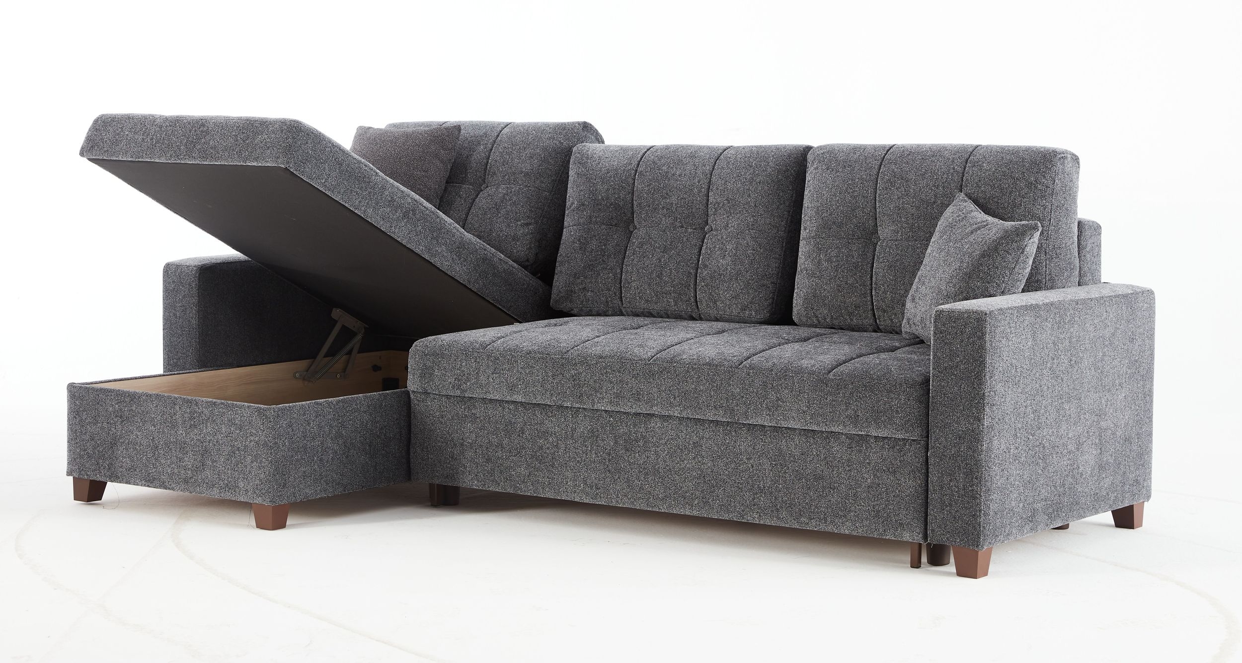 Mocca Chenille Fabric Reversible Sleeper Storage Sectional