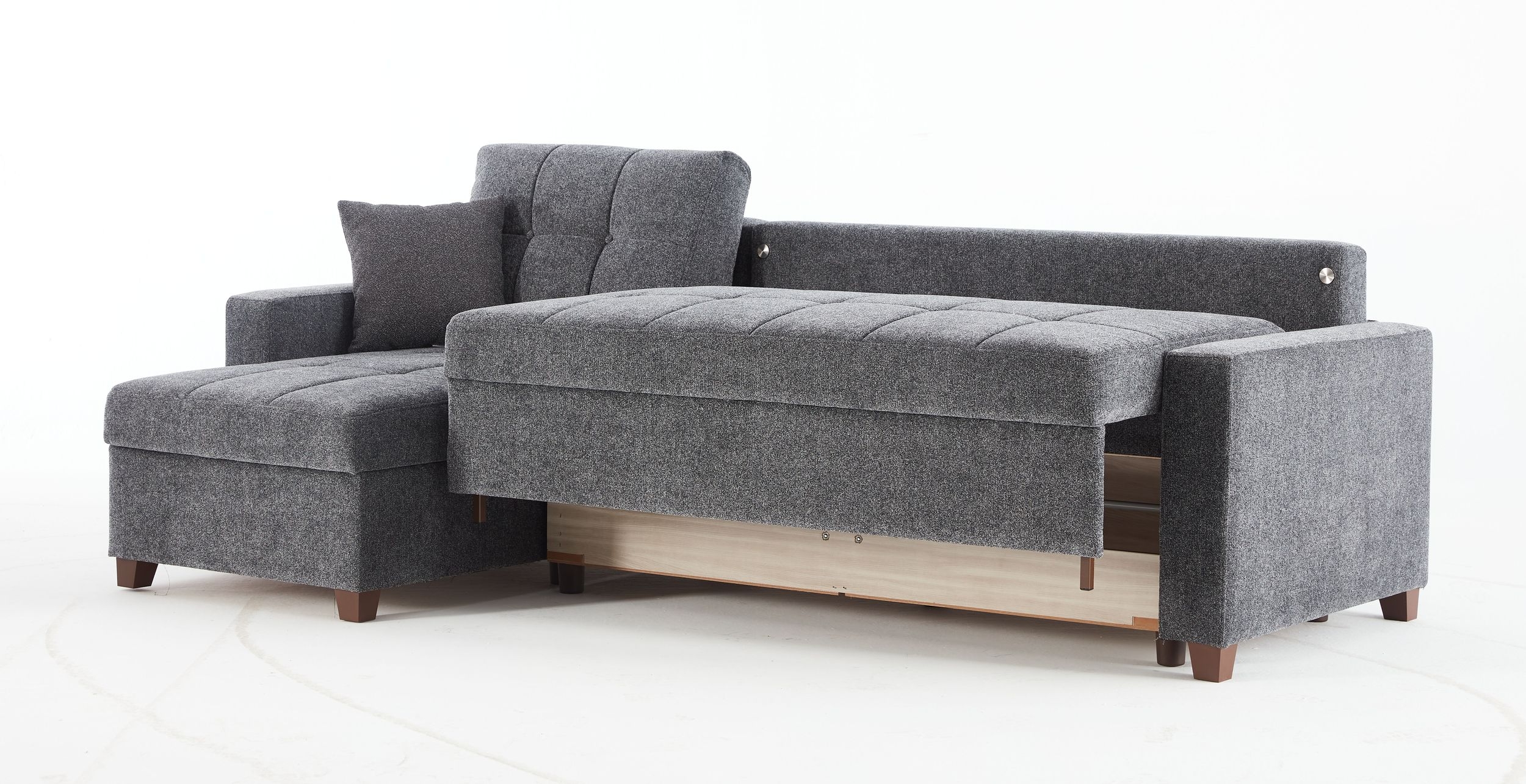 Mocca Chenille Fabric Reversible Sleeper Storage Sectional