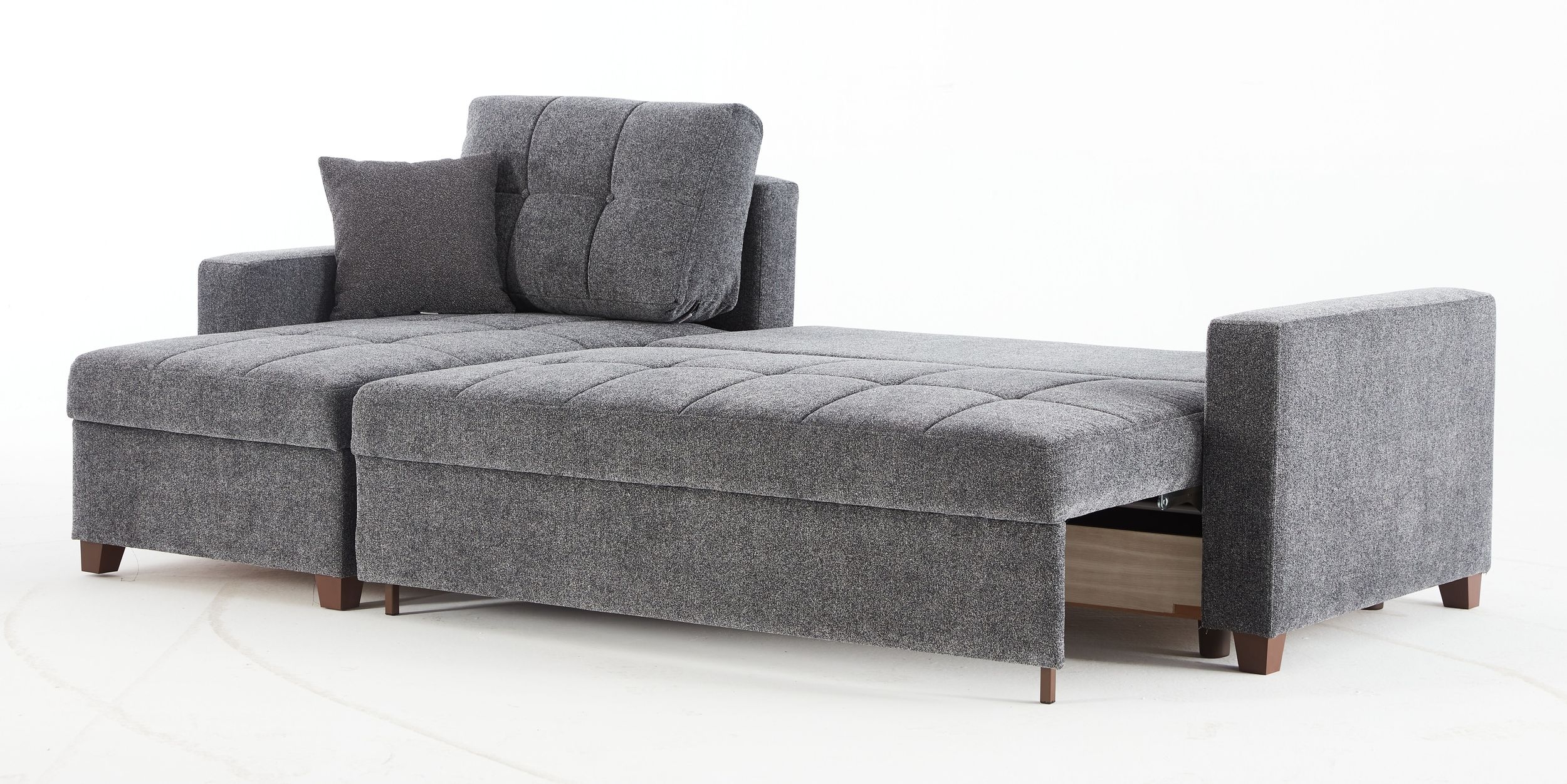 Mocca Chenille Fabric Reversible Sleeper Storage Sectional