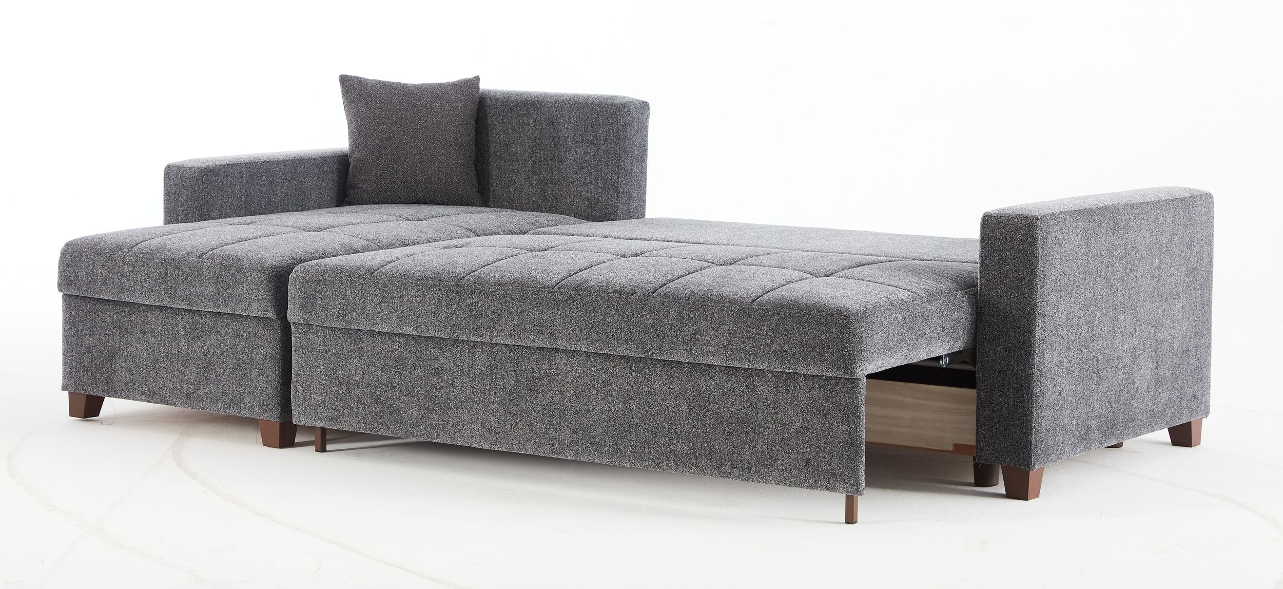 Mocca Chenille Fabric Reversible Sleeper Storage Sectional