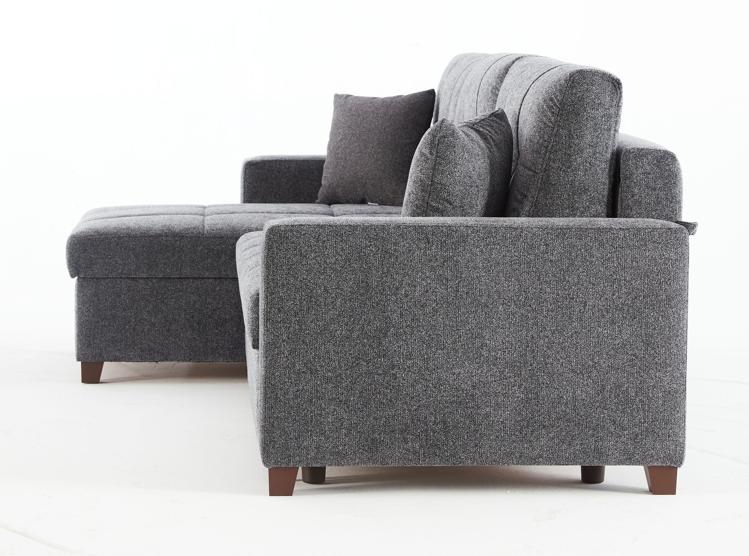 Mocca Chenille Fabric Reversible Sleeper Storage Sectional