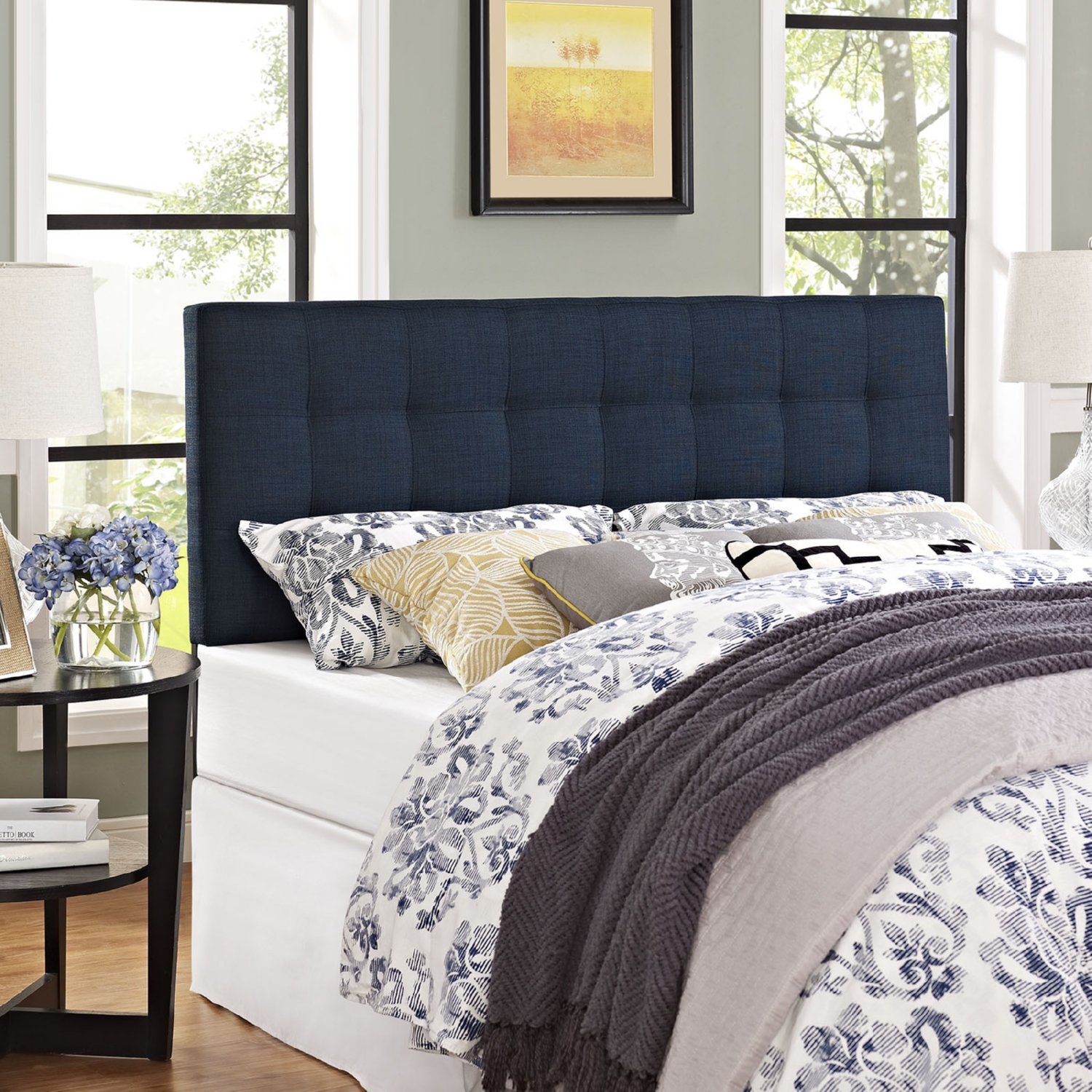 Lily Queen Fabric Headboard, Navy by Modway Furniture