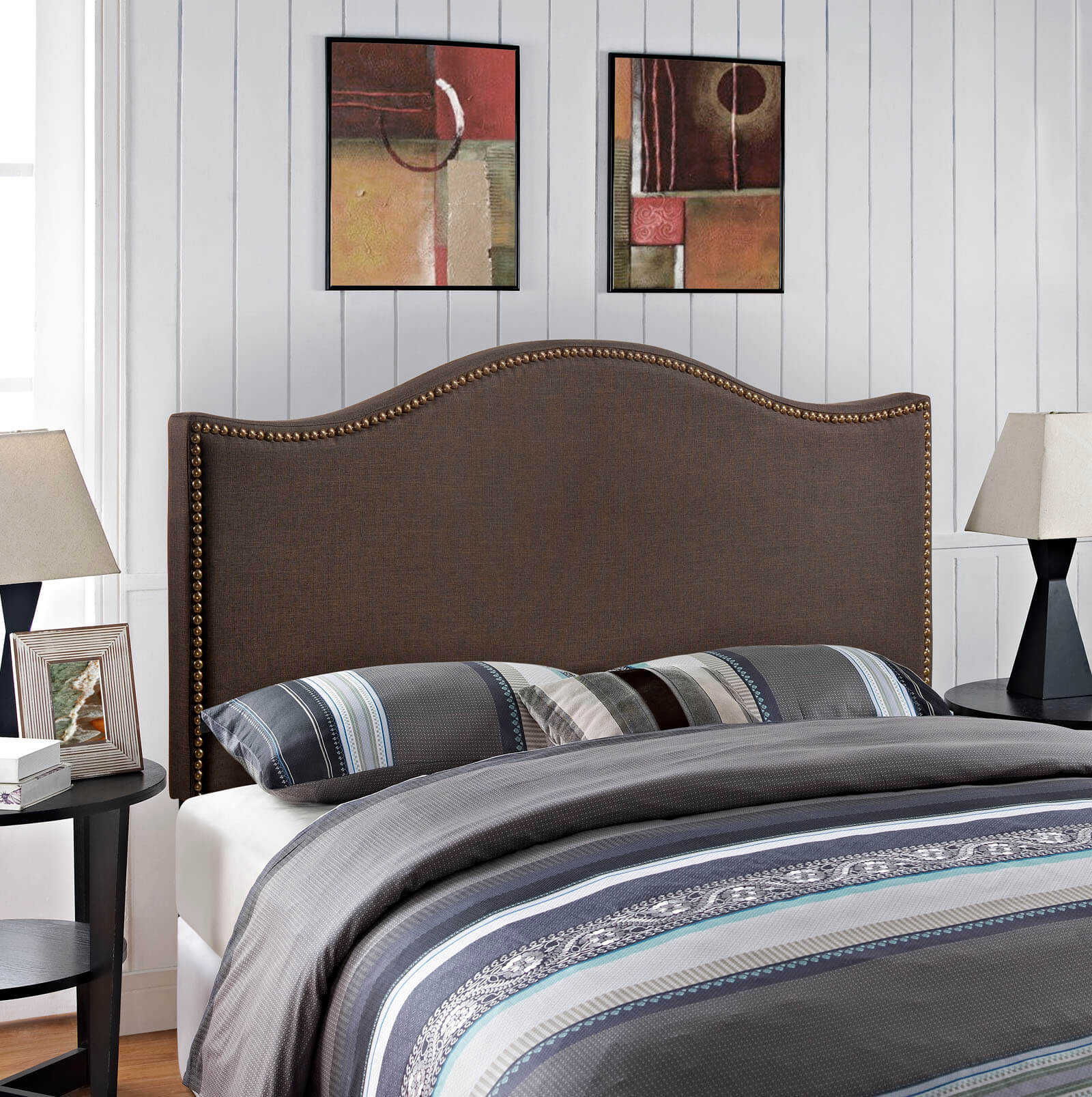 Curl Queen Nailhead Upholstered Headboard, Dark Brown by Modway Furniture