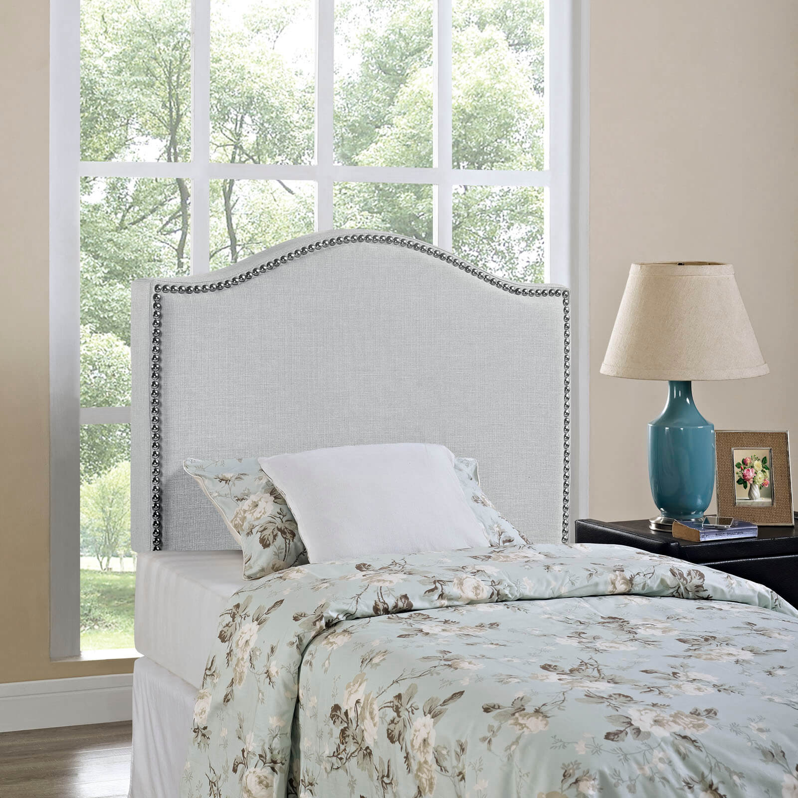 Curl Twin Nailhead Upholstered Headboard, Gray by Modway Furniture