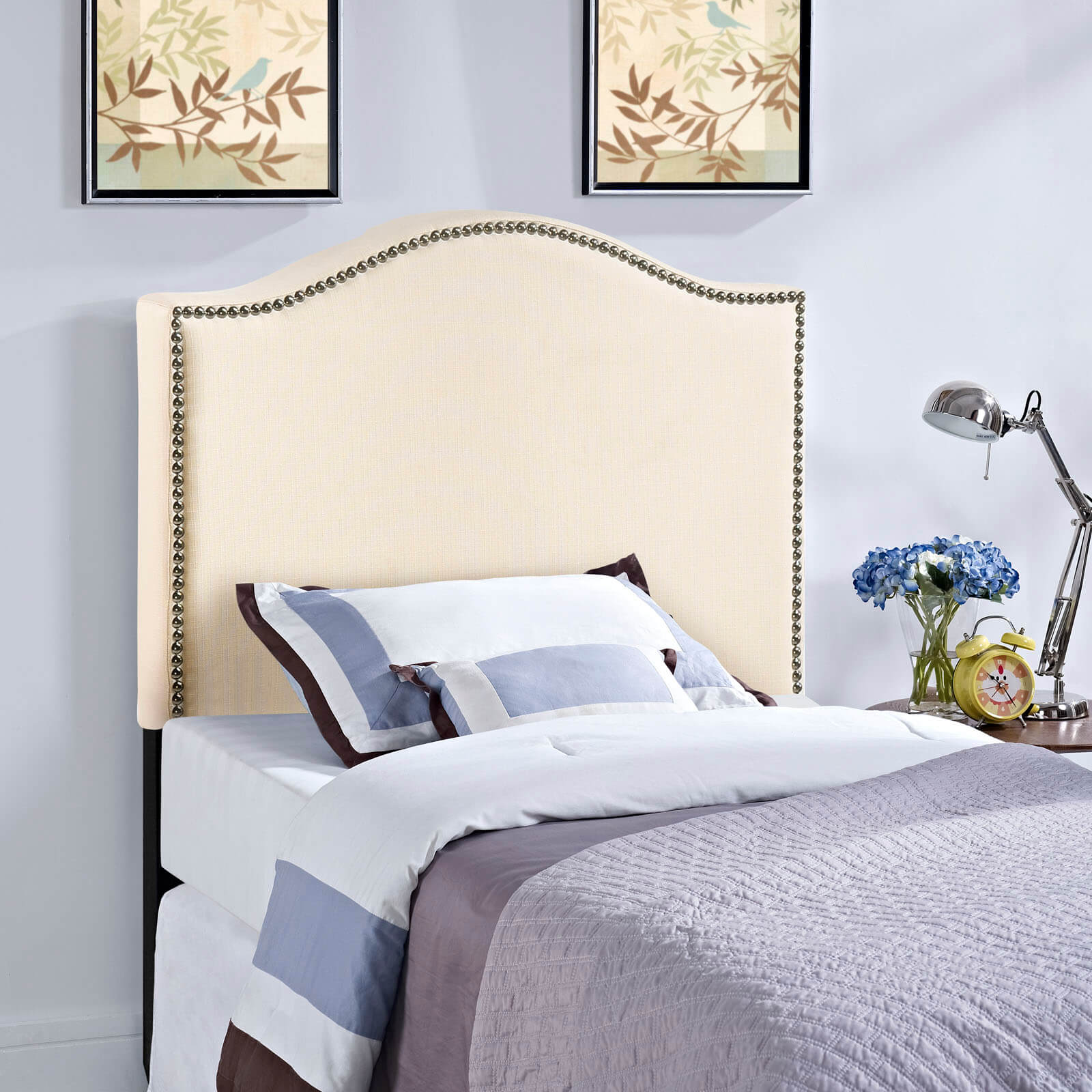 Curl Twin Nailhead Upholstered Headboard, Ivory by Modway Furniture