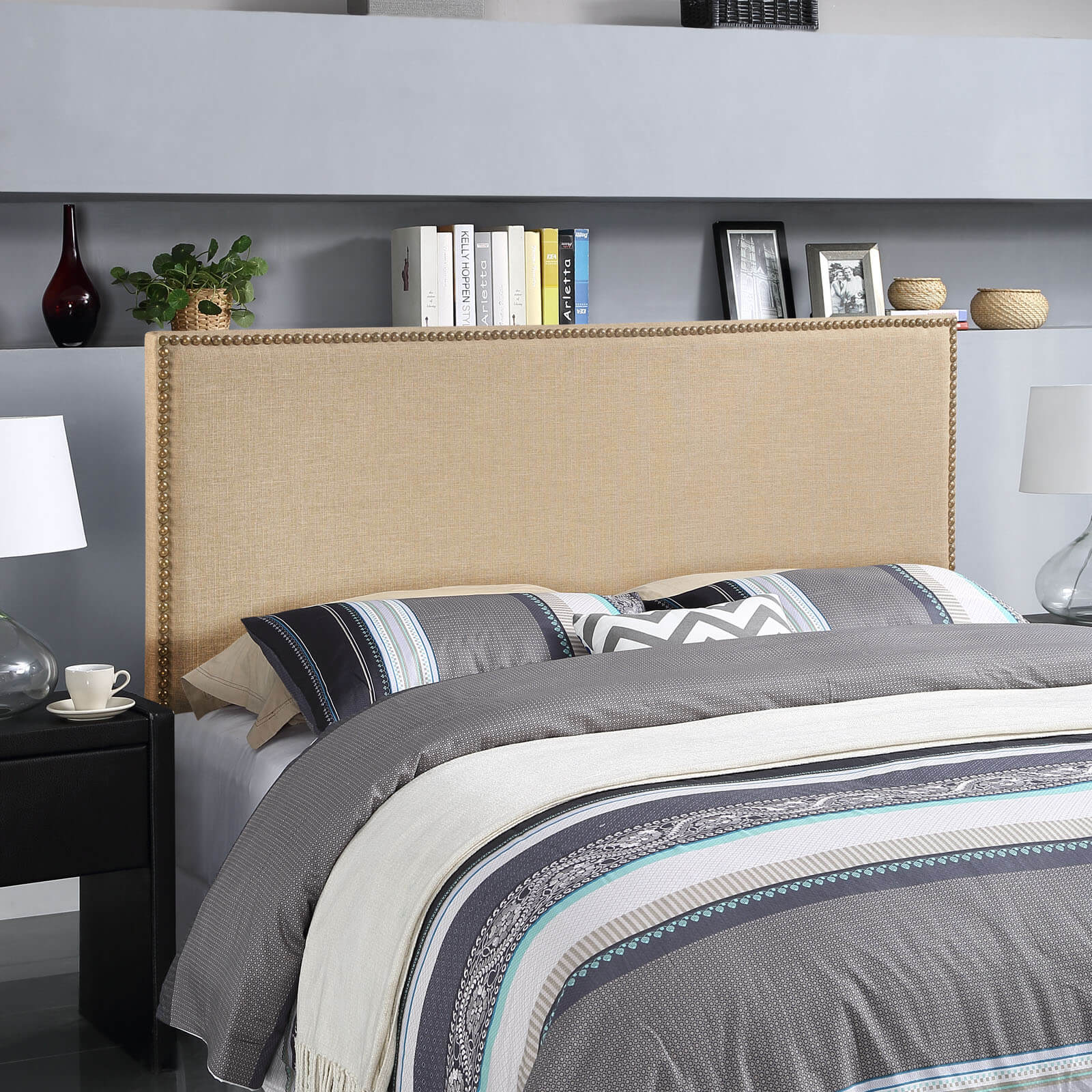 Region Queen Nailhead Upholstered Headboard, Cafe by Modway Furniture