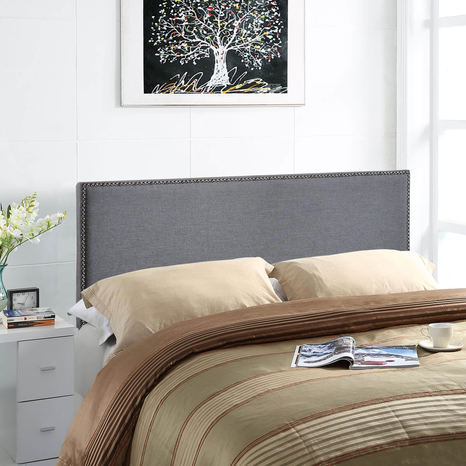 Region Queen Nailhead Upholstered Headboard, Smoke by Modway Furniture