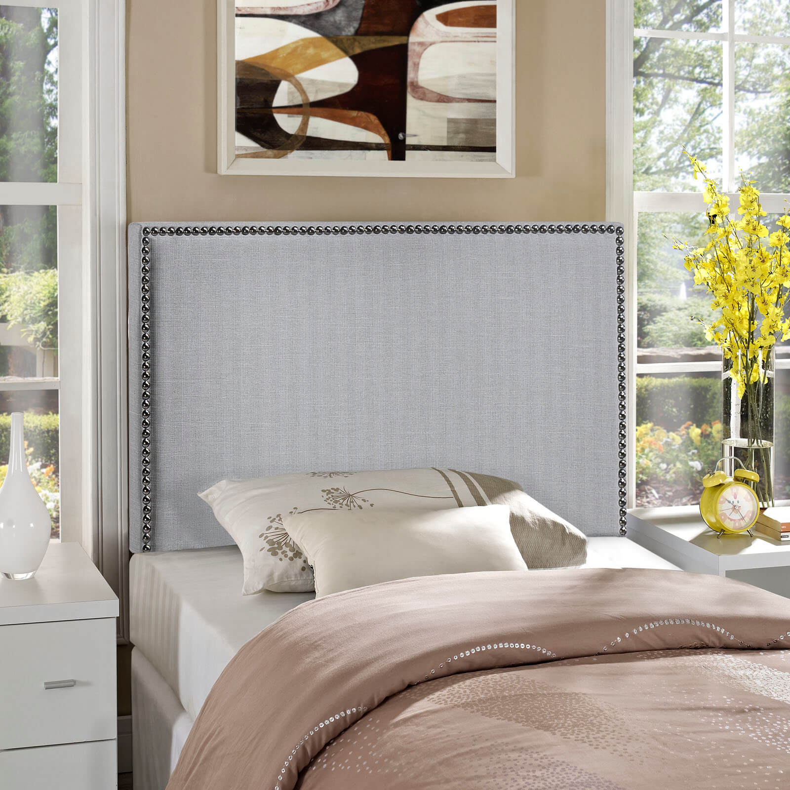 Region Twin Nailhead Upholstered Headboard, Gray by Modway Furniture