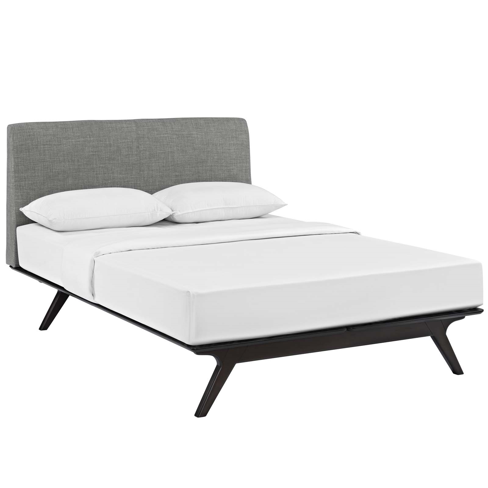 Tracy Queen Wood/Fabric Platform Bed, Cappuccino/Gray by Modway Furniture