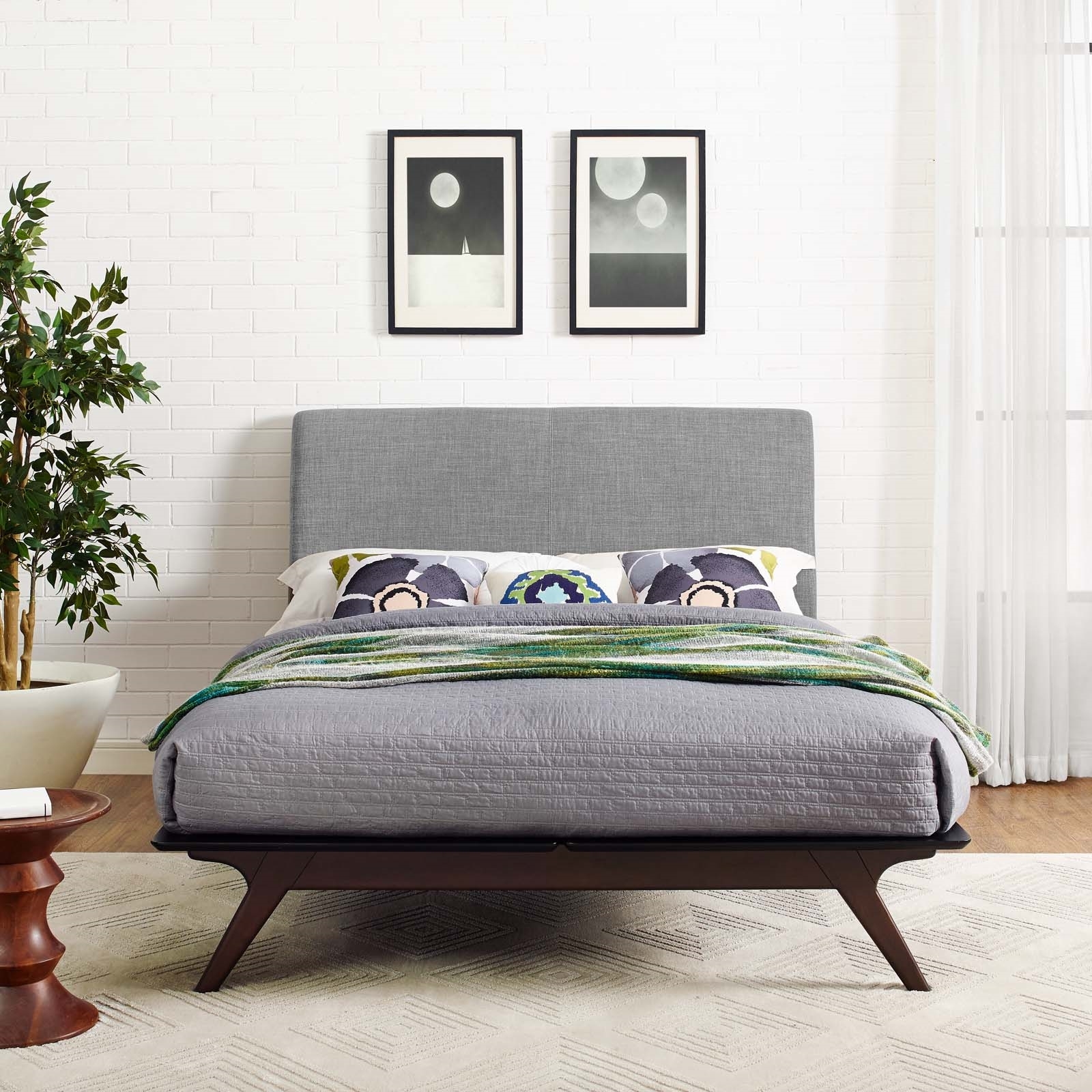 Tracy Queen Wood/Fabric Platform Bed, Cappuccino/Gray by Modway Furniture