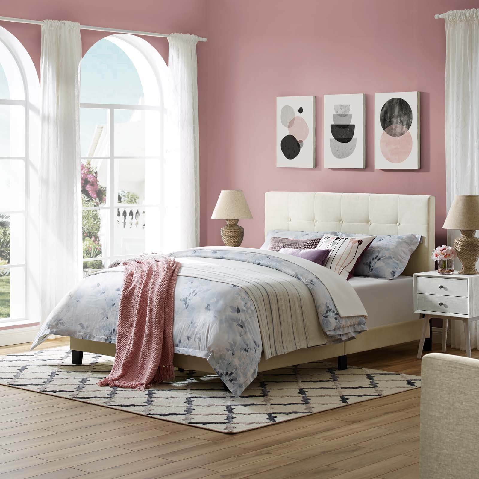 Melanie Tufted Button Velvet Platform Bed