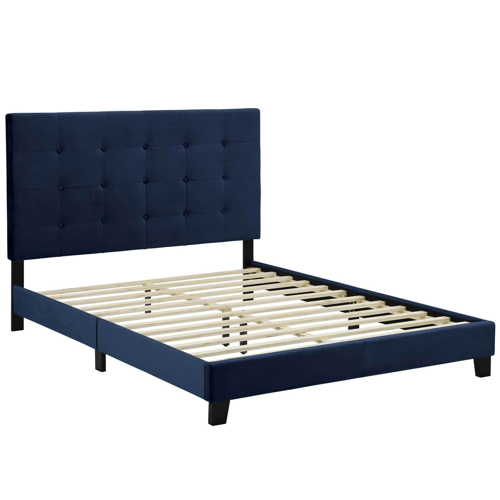 Melanie Tufted Button Velvet Platform Queen Size Bed
