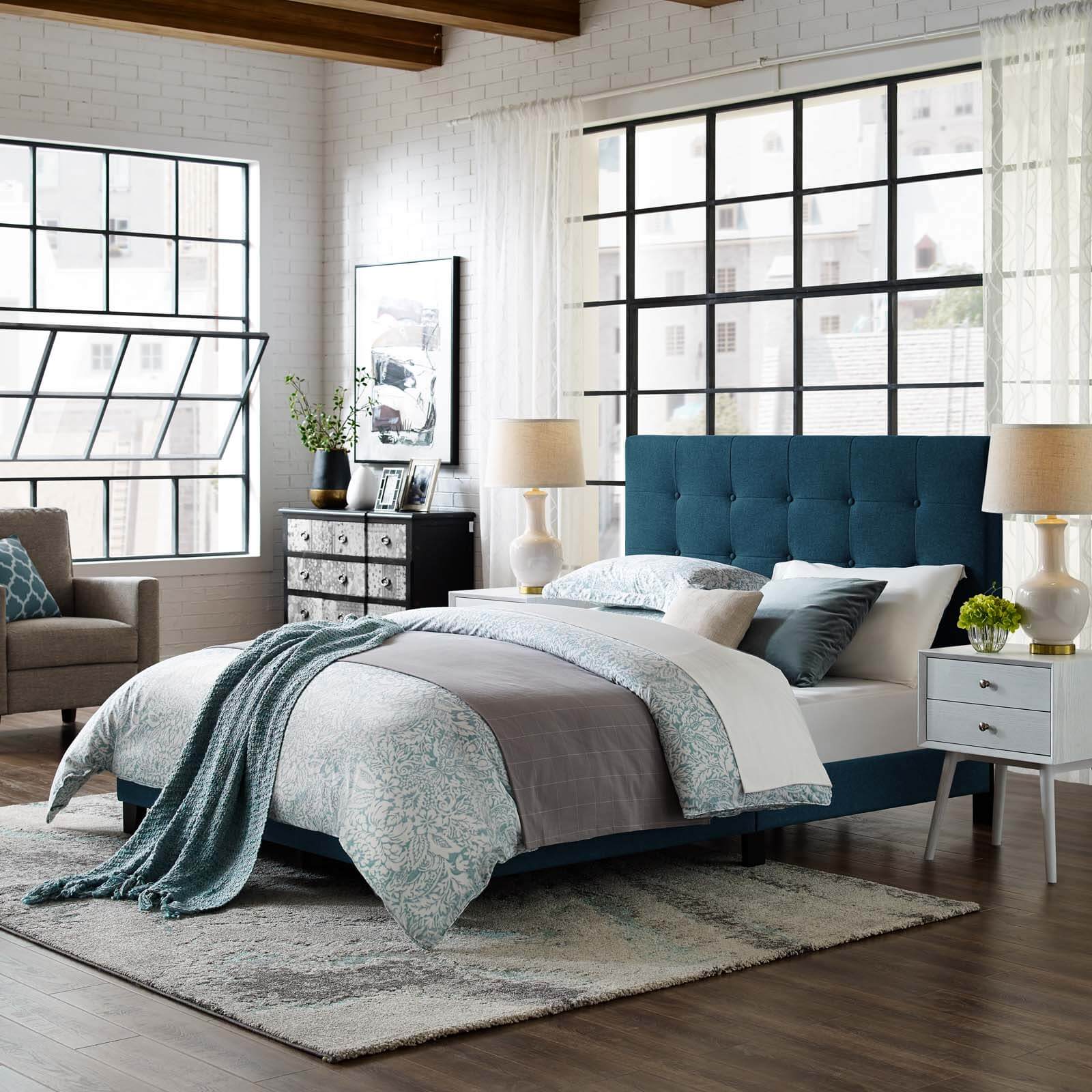 Melanie Tufted Button Fabric Platform Twin Size Bed