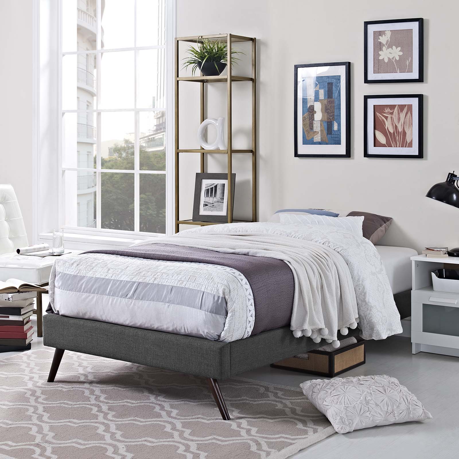 Loryn Fabric Twin Size Bed Frame with Round Splayed Legs