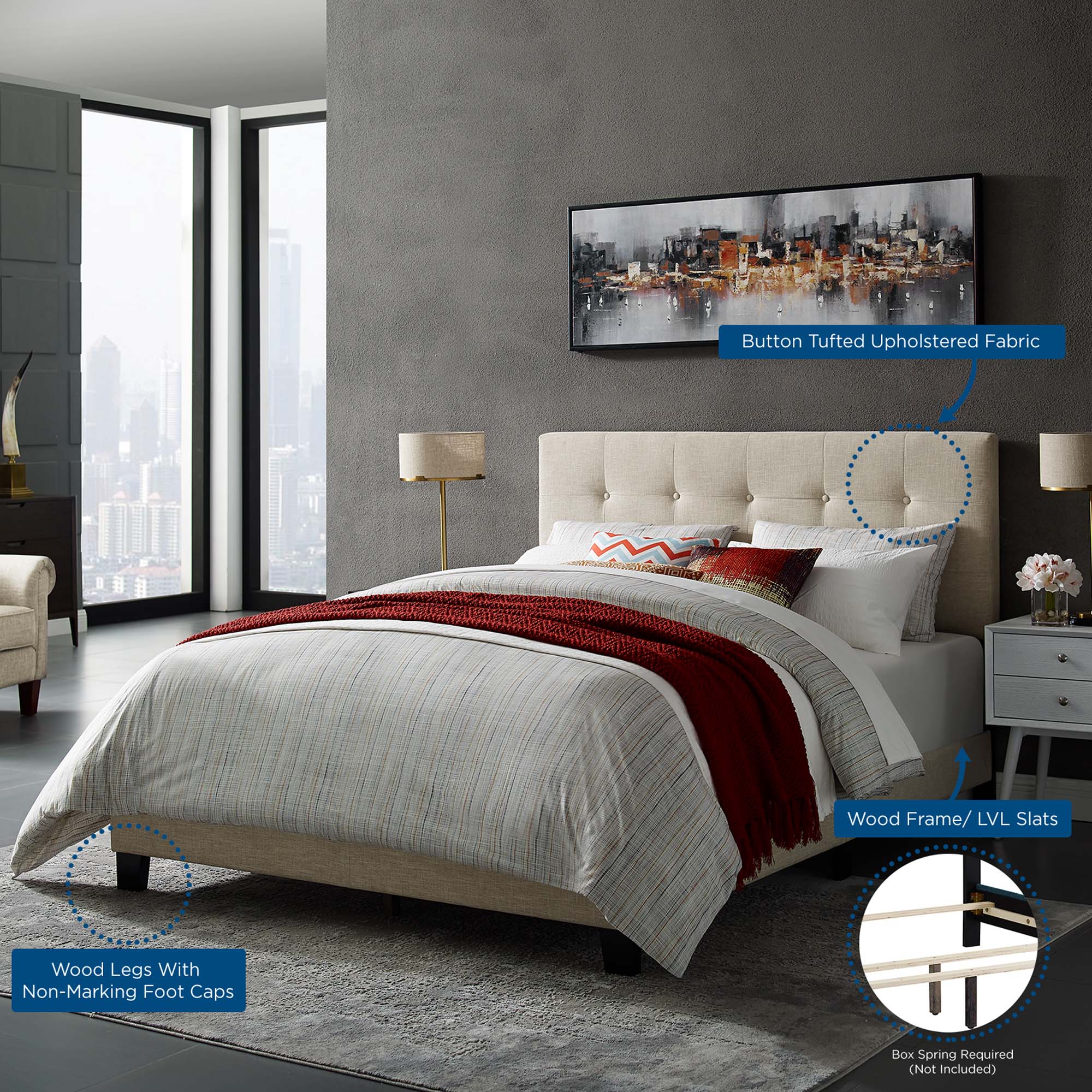 Amira Upholstered Fabric Full Bed