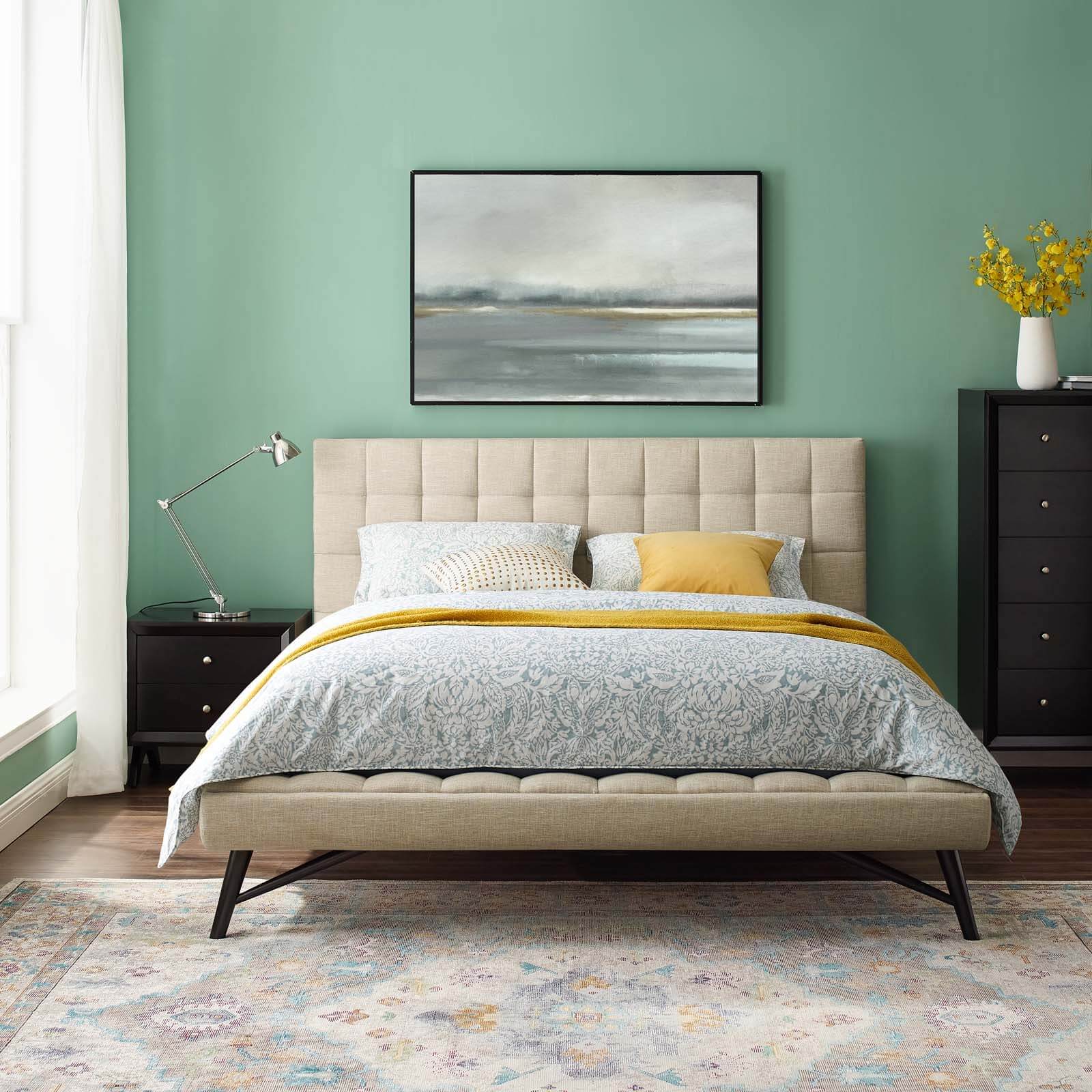 Julia Biscuit Tufted Fabric Queen Size Platform Bed