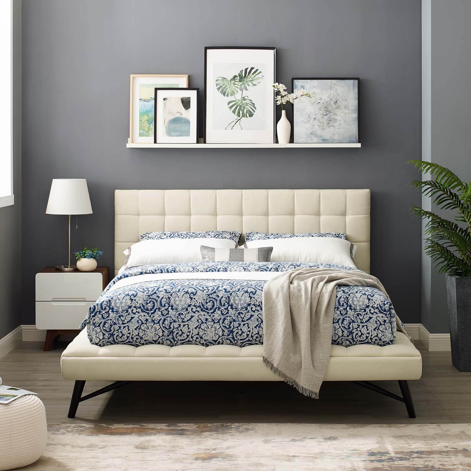 Julia Biscuit Tufted Fabric Queen Size Platform Bed